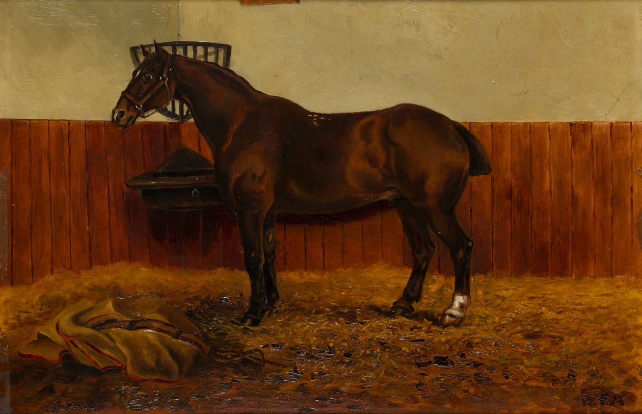 The Old Cob in a Stable ، حوالي 1839-98 (زيت على ظهر السفينة) بواسطة WF Adye