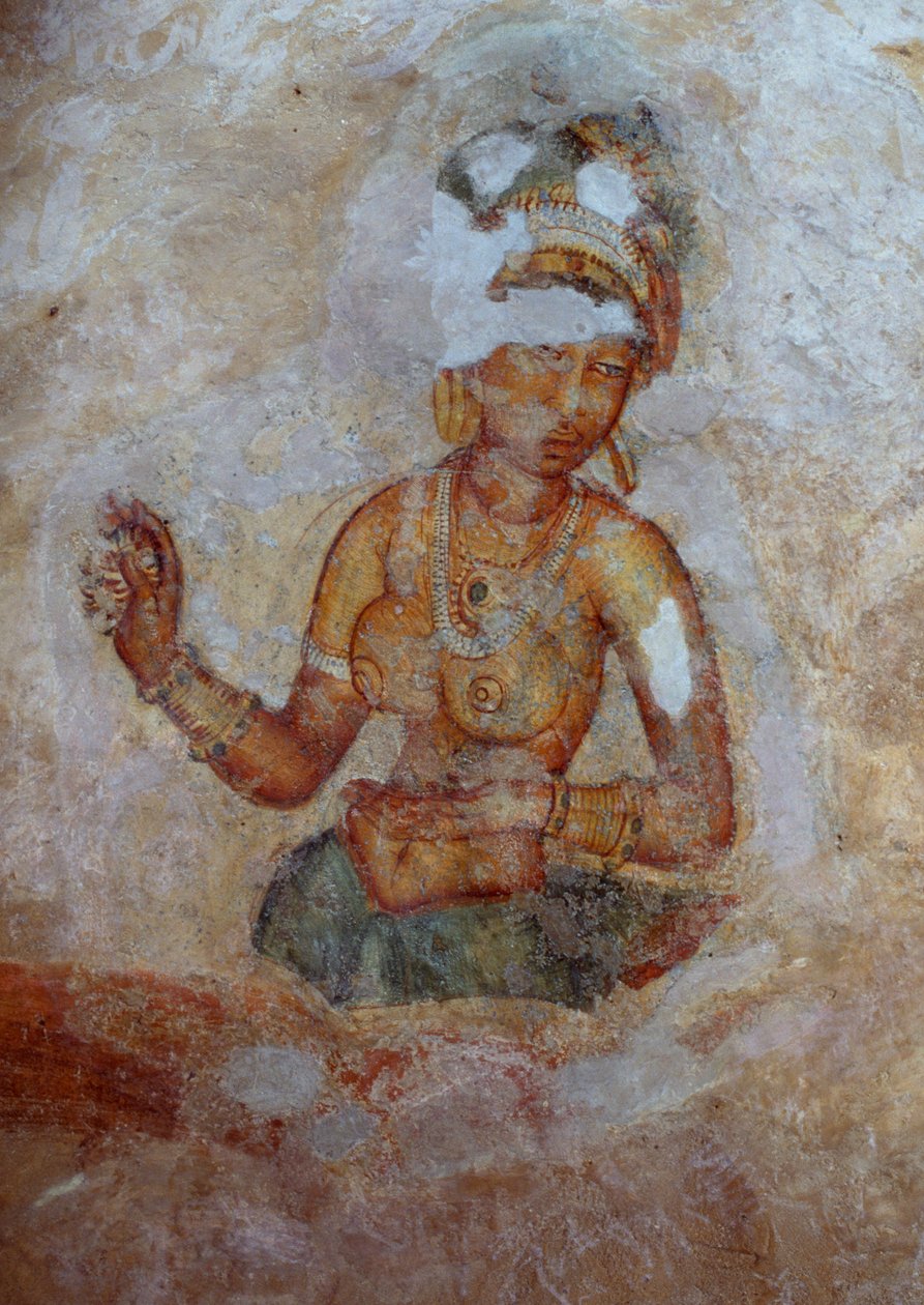 Sri Lanka, Fresco of girls in Sigiriya archaeological complex (UNESCO World Heritage List بواسطة WG (بعد) ثاير