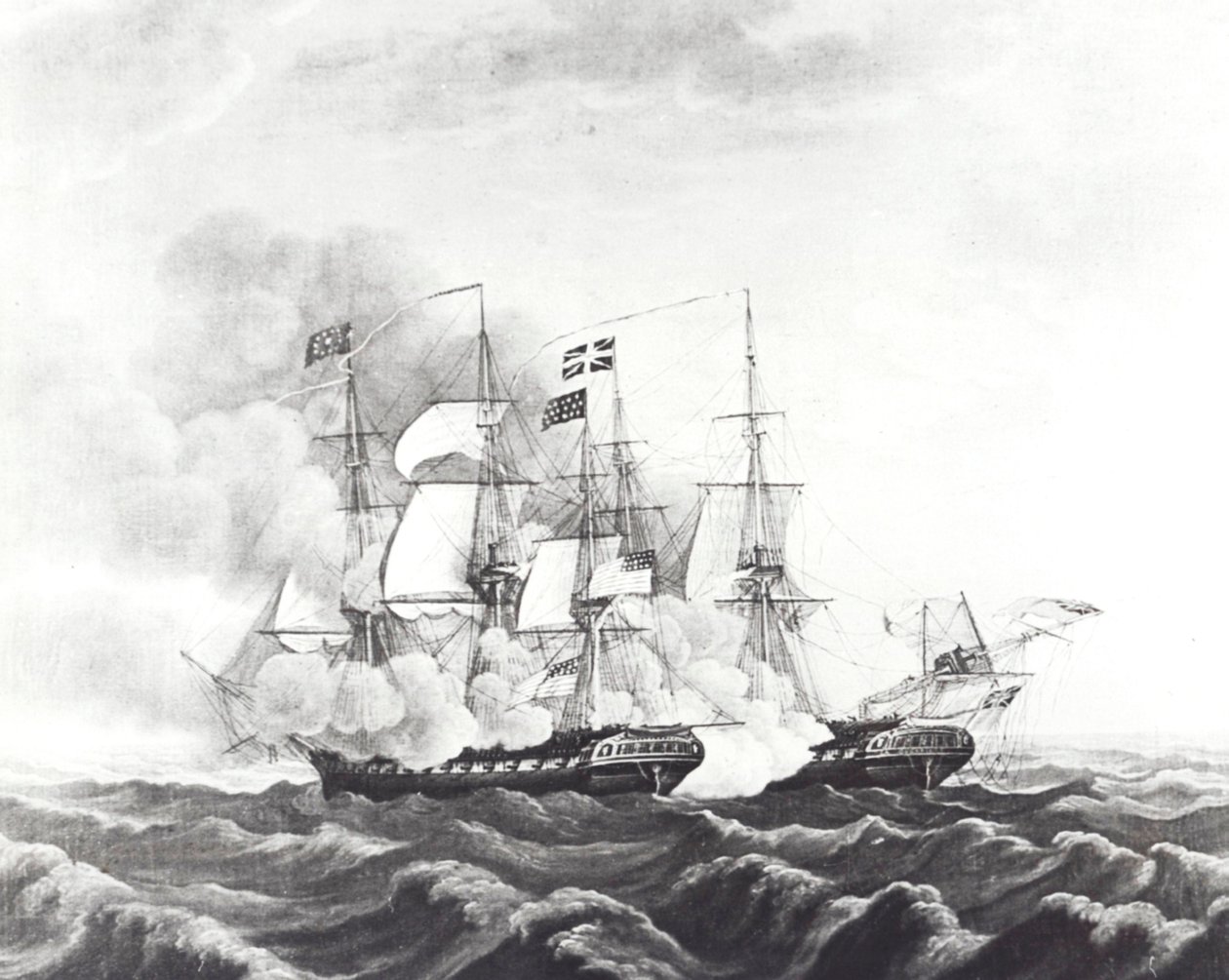 USS الدستور و HMS Guerriere (litho) بواسطة WG (بعد) ثاير