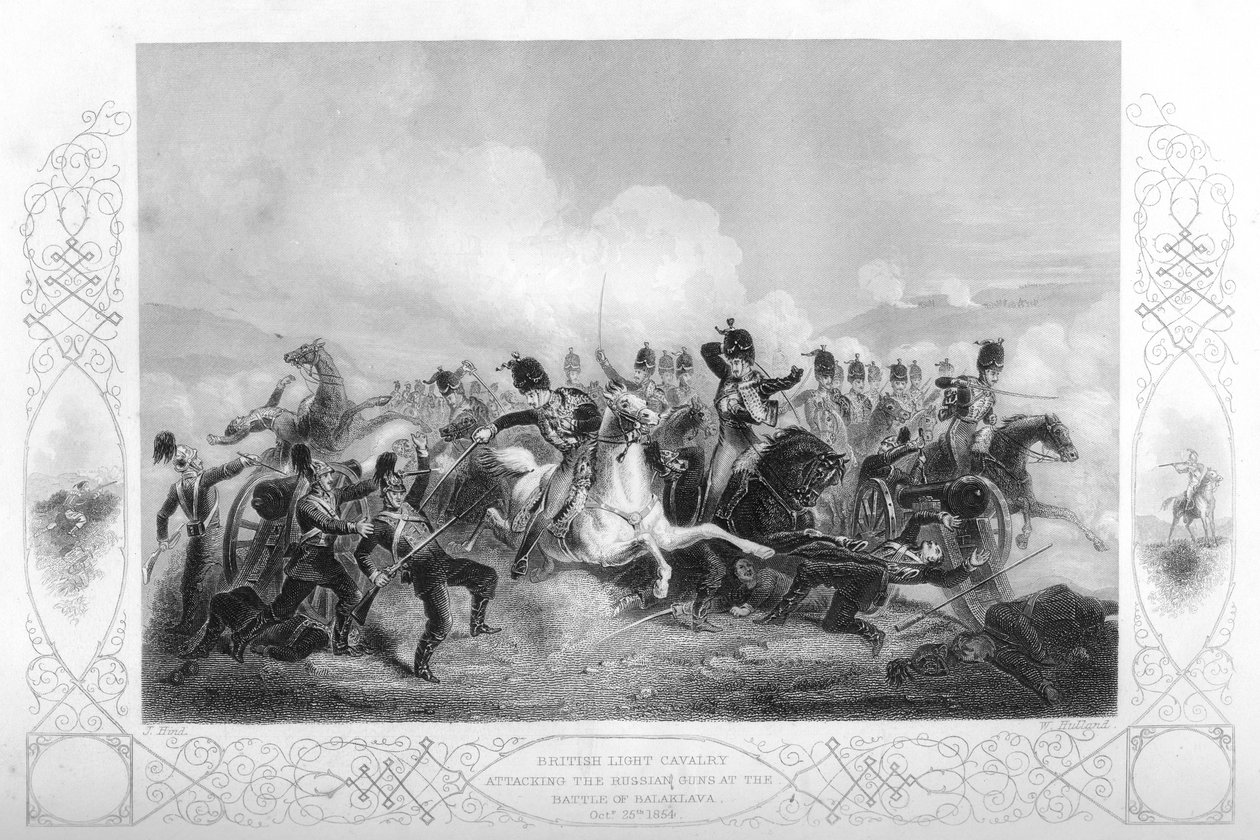 فرسان خفيفون يهاجمون المدافع الروسية في بالاكلافا خلال حرب القرم ، 1854 1857. بواسطة دبليو هولاند