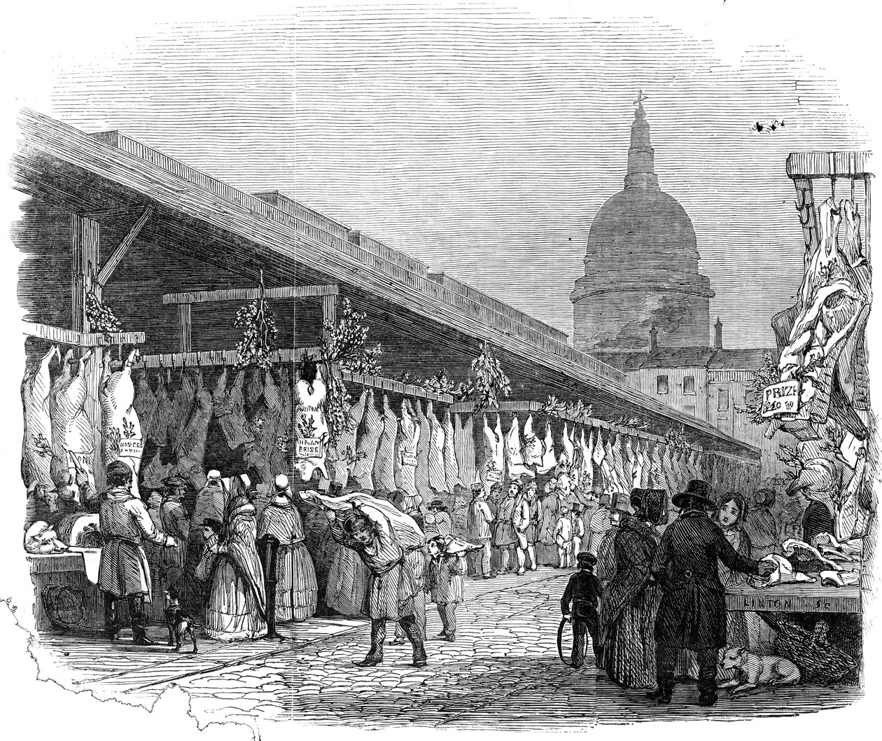 سوق نيوجيت ، عشية عيد الميلاد عام 1845. بواسطة دبليو جي لينتون