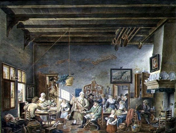 داخل هولندي تافيرن (بعد لوحة رسمها يوهانس بيتروس فان هورستوك) (1745-1825) 1824 (ألوان مائية على ورق) بواسطة جانسينز