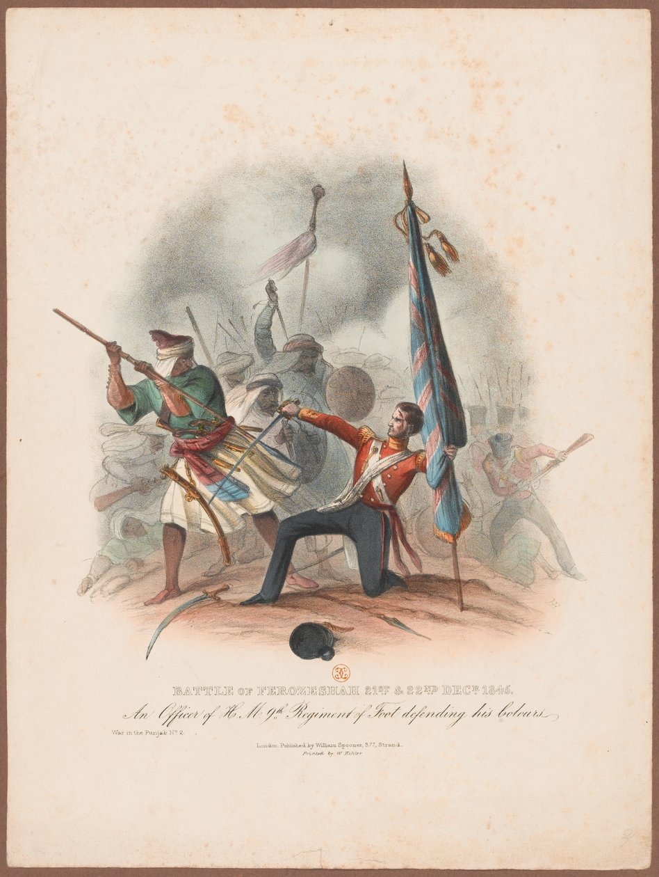 معركة فيروزا 21 و 22 ديسمبر 1845. ضابط من الفوج التاسع صاحب الجلالة يدافع عن ألوانه؟ بواسطة دبليو كولر