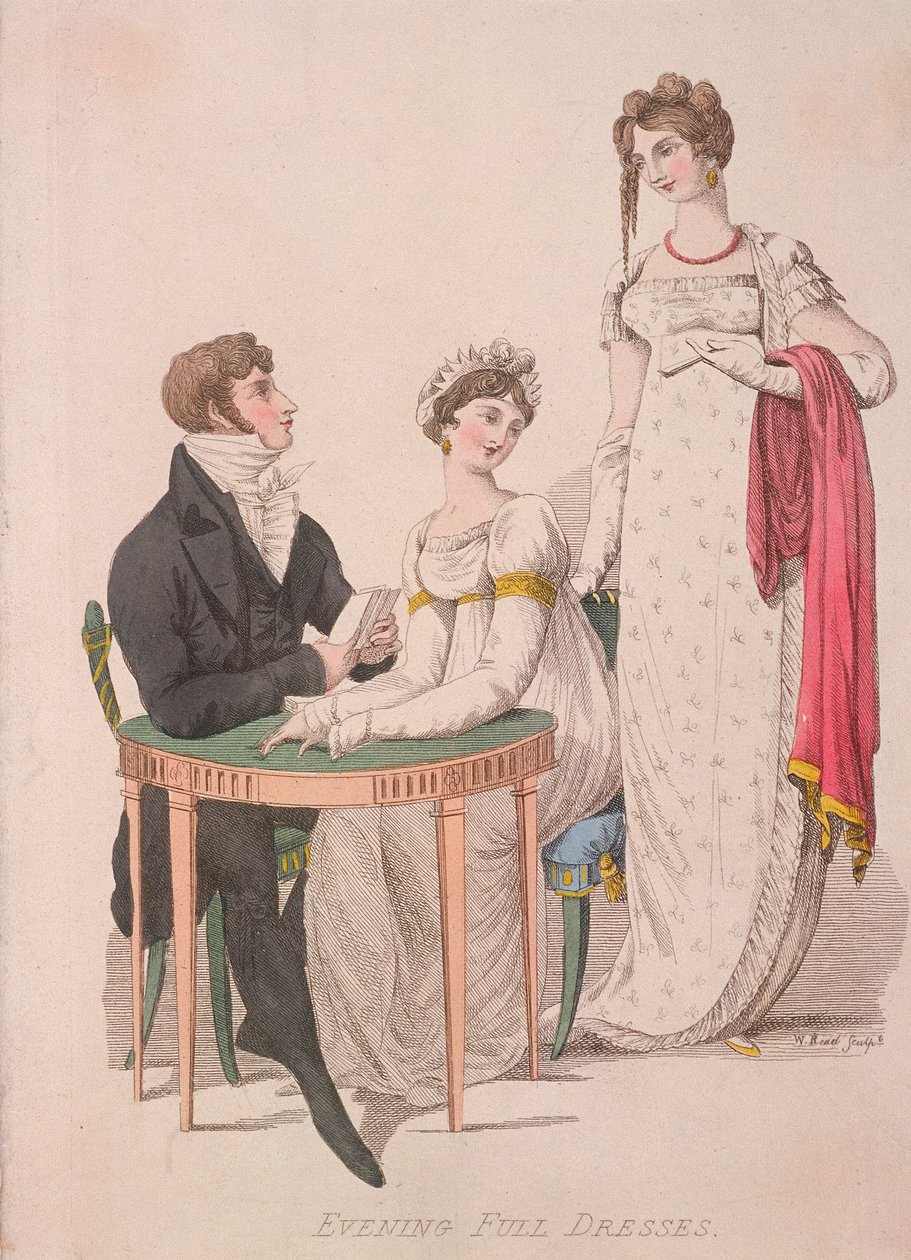 امرأتان ورجل يرتدي فستان سهرة كامل ، c1810 بواسطة قراءة W