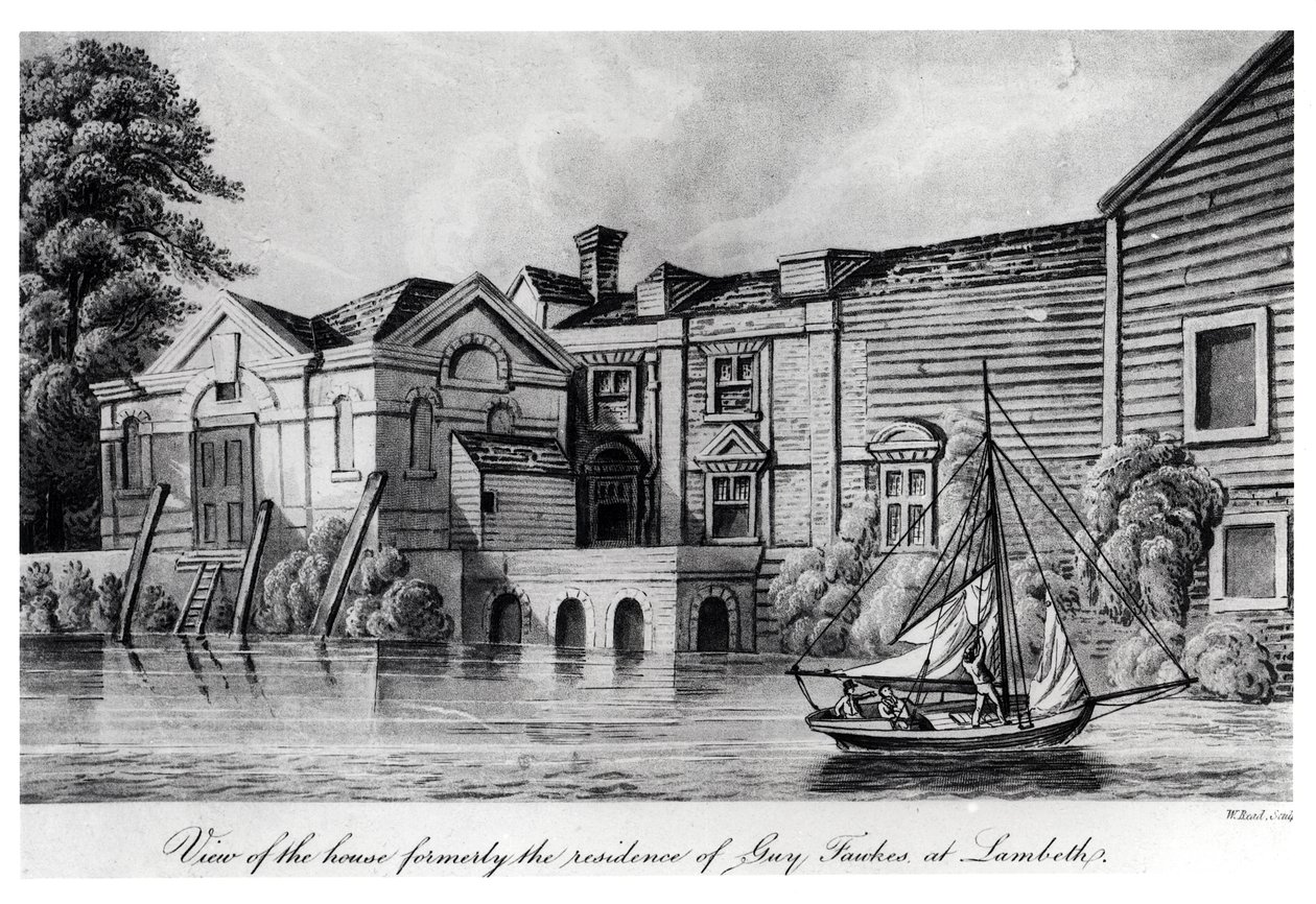 منظر للبيت سابقًا إقامة جاي فوكس في لامبيث ، c.1850 (aquatint) بواسطة اقرأ