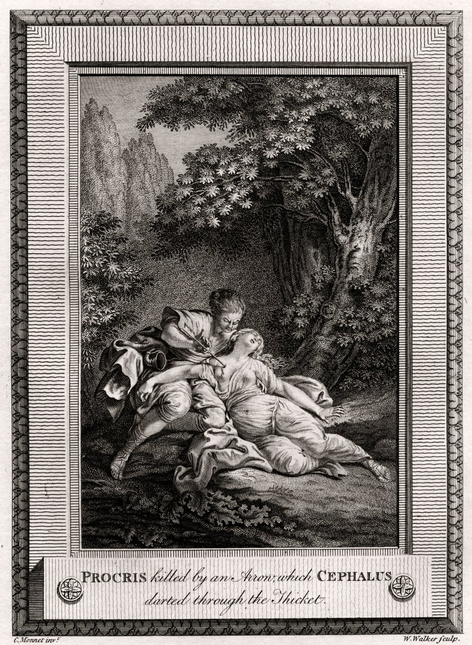 Procris قُتِلَ بسهم الذي رَسَّلَه الرأس من خلال الغابة ، 1775 بواسطة دبليو ووكر