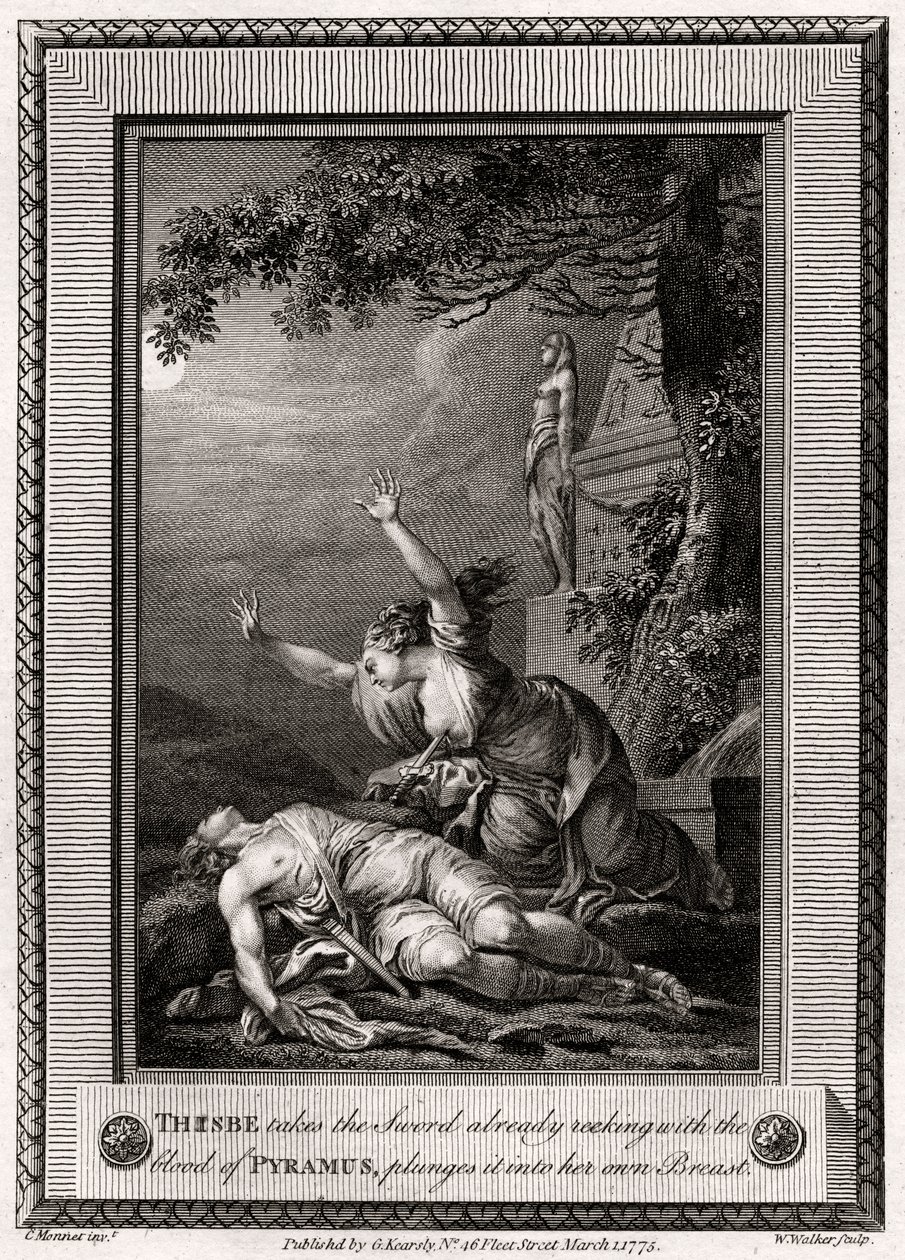 Thisbe يأخذ السيف ينضح بالفعل بدماء Pyramus ، ويغرقه في ... ، 1775. بواسطة دبليو ووكر