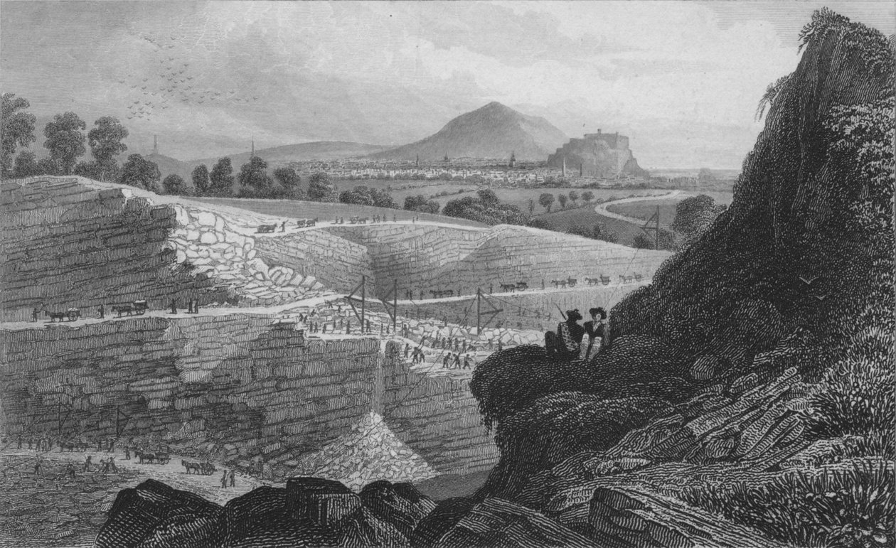 محاجر الحجر ، كريجليث ، بالقرب من إدنبرة: التي بنيت منها المدينة الجديدة ، 1829 بواسطة دبليو واليس