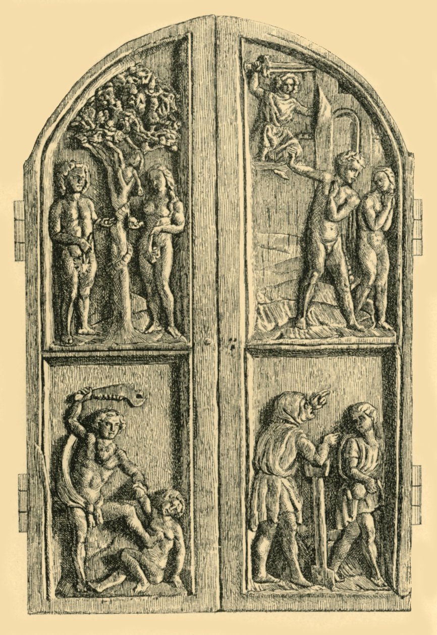diptych خشبية مع مشاهد من كتاب التكوين ، منتصف القرن التاسع عشر ، 1881. بواسطة دبليو وايز
