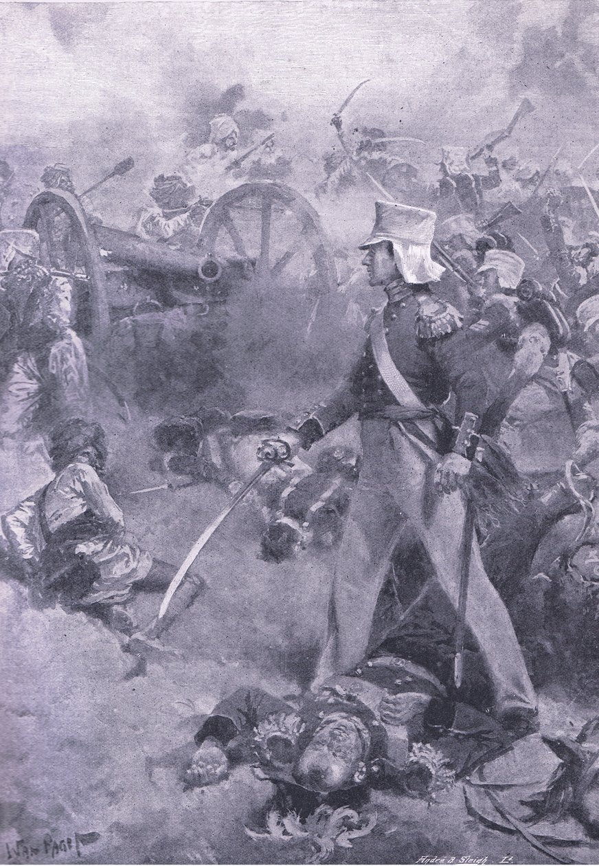 تشيليانوالا ، 13 يناير 1849: جثة بينيكويك يحرسها ابنه ، رسم توضيحي من المعارك البريطانية في البر والبحر ، 1915 بواسطة الحوت باجيت