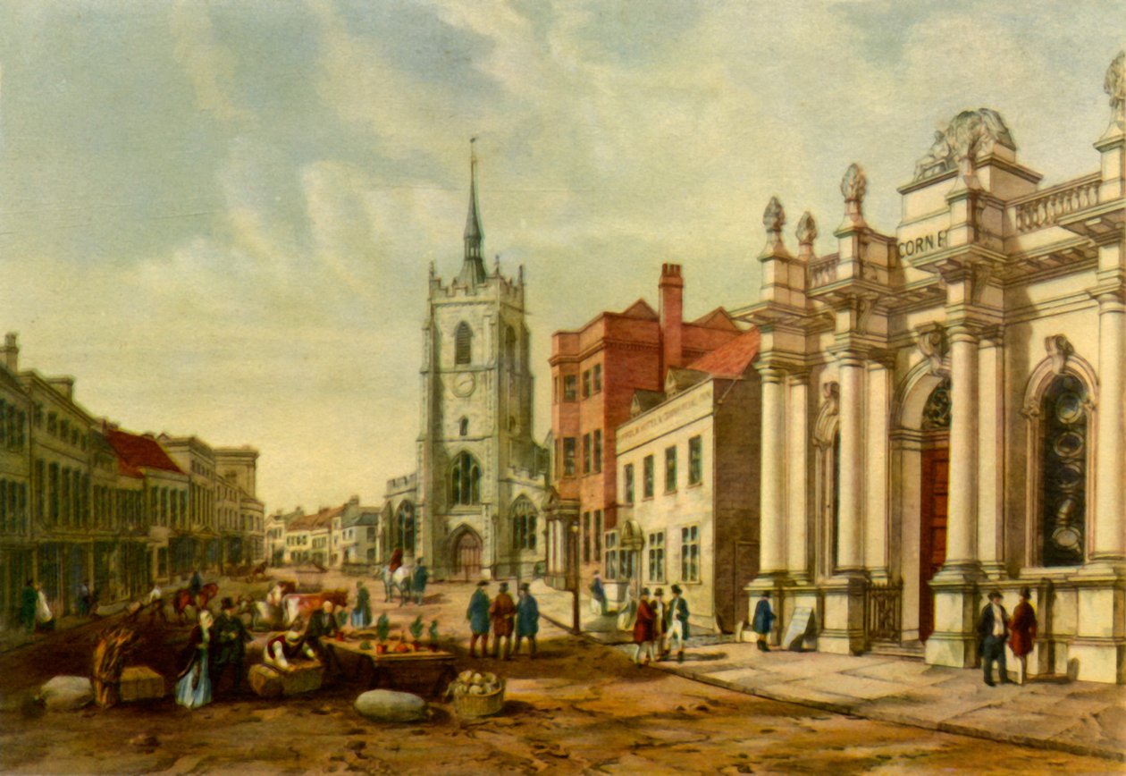 "Market Hall، Sudbury"، c1850، 1943. بواسطة ووكر