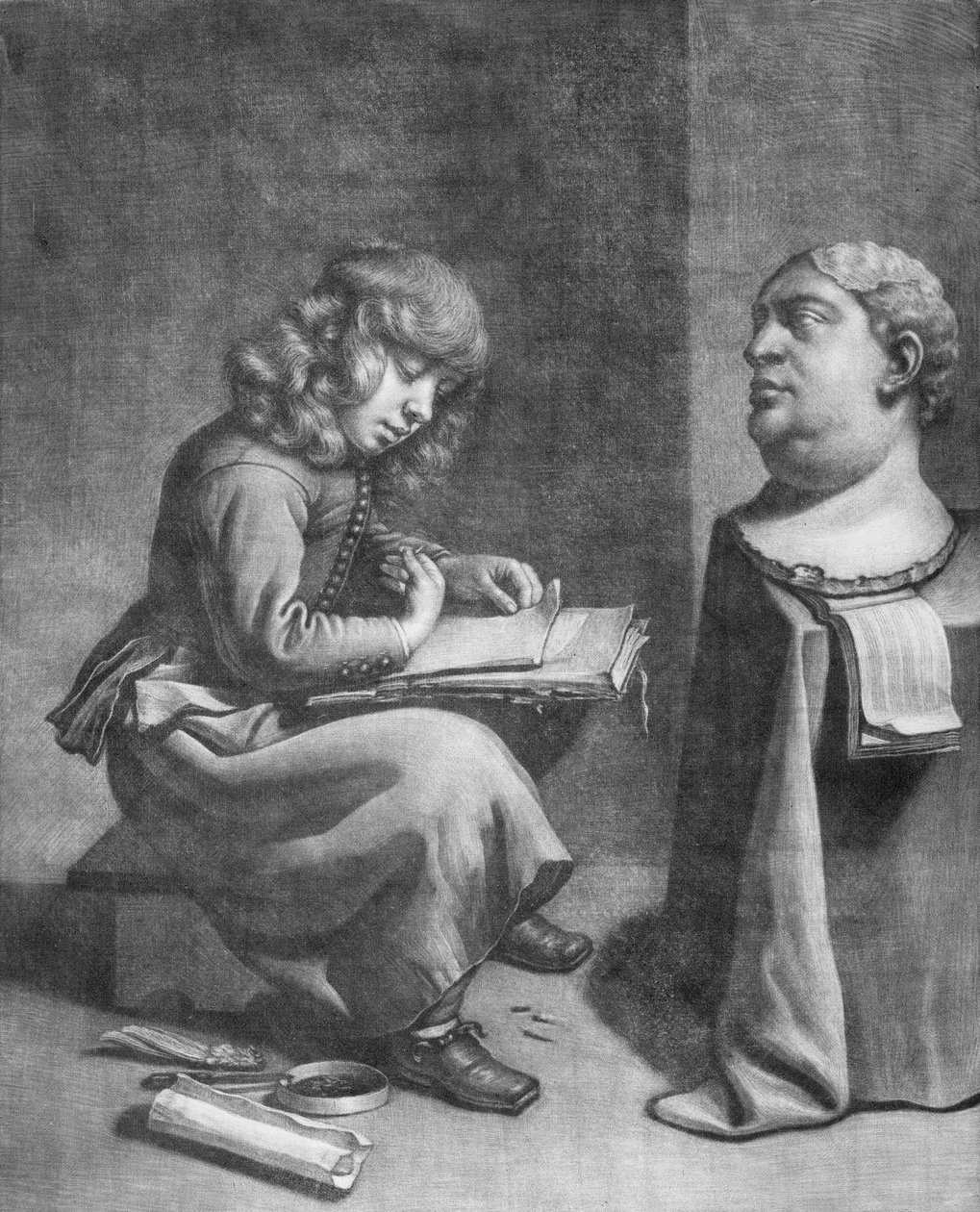صبي يرسم تمثال نصفي للإمبراطور الروماني فيتليوس ، كاليفورنيا. 1665-1675. بواسطة Wallerant Vaillant