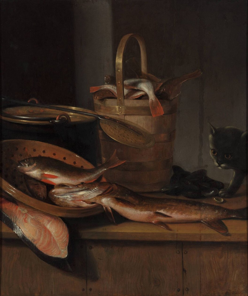 الحياة الساكنة مع الأسماك والقط ، ج. 1650-1660 بواسطة Wallerant Vaillant