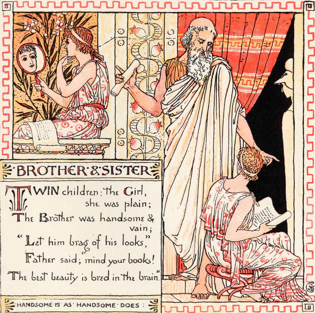 الأخ والأخت ، رسم توضيحي من كتاب &39;Baby&39;s Own Aesop&39; ، منقوش ومطبوع بواسطة إدموند إيفانز ، لندن ، تم نشره عام 1920 بواسطة والتر كرين