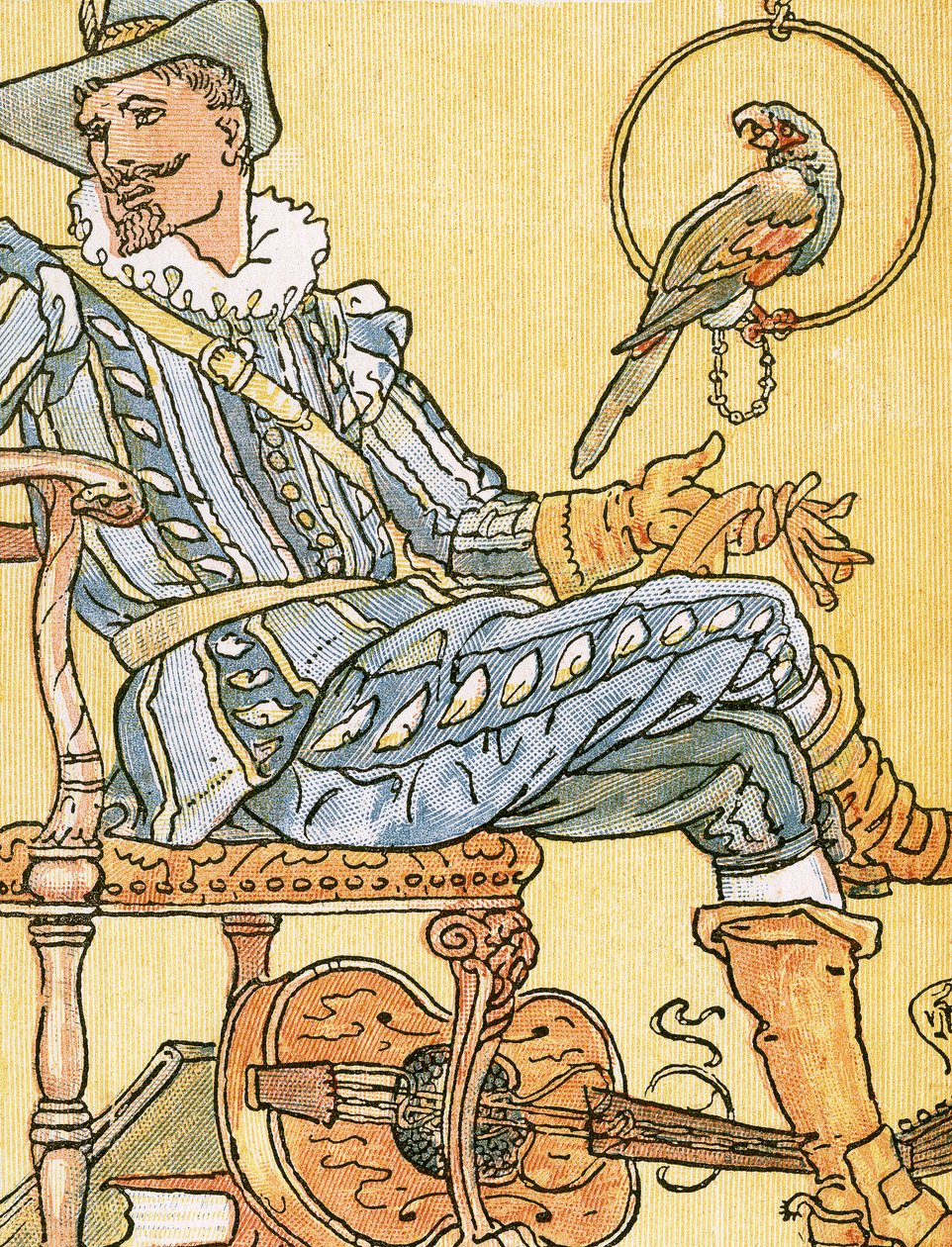 "My Lady Greensleeves" ، رسم توضيحي للأغنية من "Pan-Pipes" ، كتاب الأغاني القديمة ، مرتب حديثًا ومع المرافقات من Theo. Marzials ، نشر في لندن من قبل جورج روتليدج وأولاده ، 1884 (اللون بواسطة والتر كرين