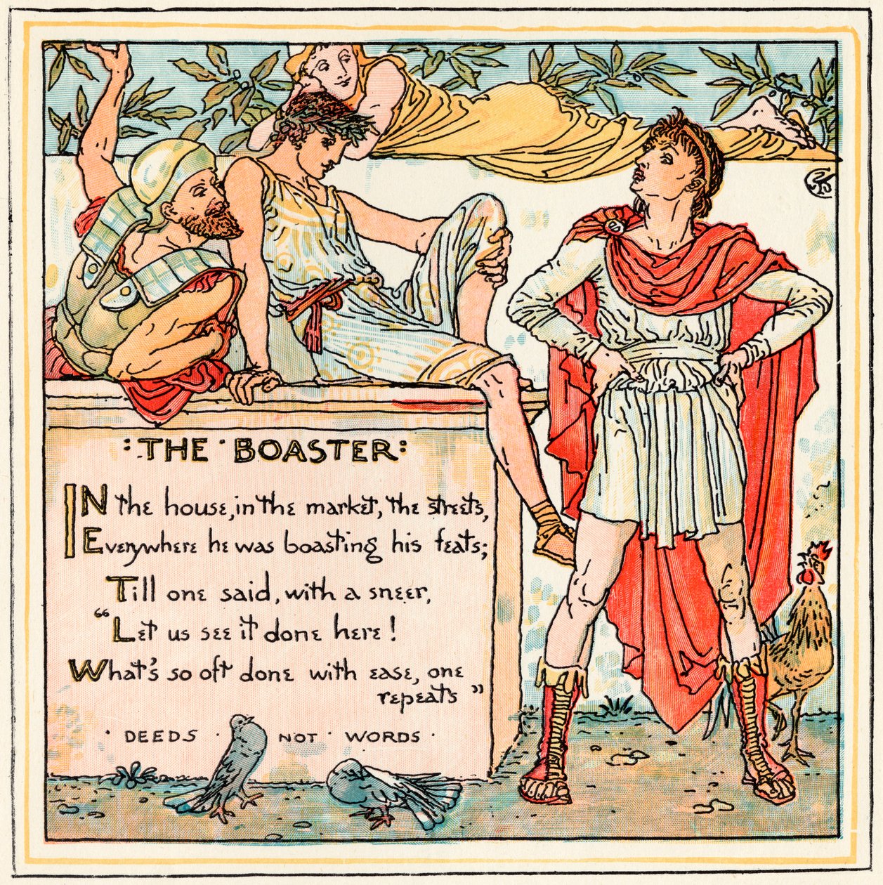 The Boaster ، رسم توضيحي من &39;Baby&39;s Own Aesop&39; ، منقوش ومطبوع بواسطة إدموند إيفانز ، لندن ، تم نشره عام 1920 بواسطة والتر كرين