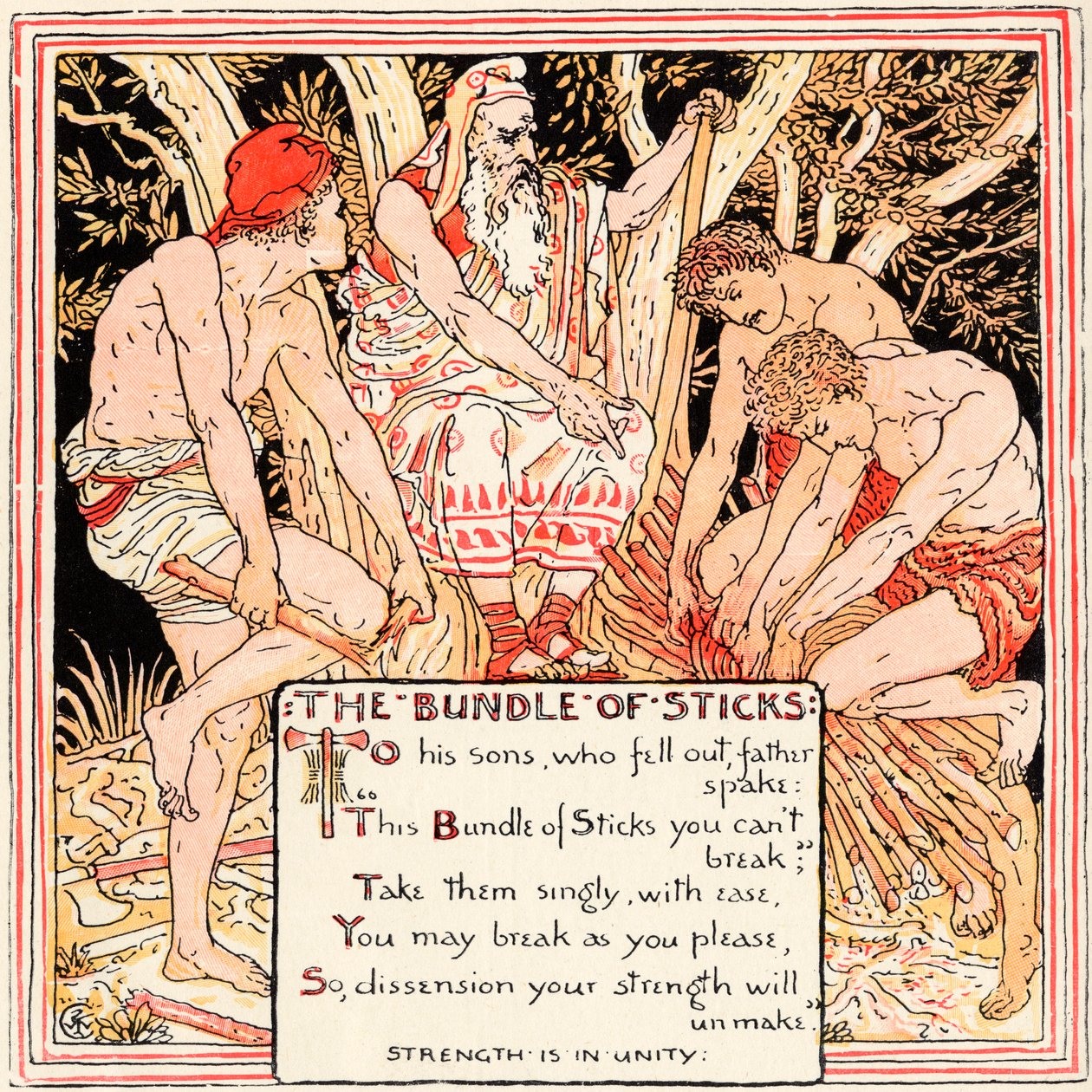 حزمة العصي ، رسم توضيحي من &39;Baby&39;s Own Aesop&39; ، منقوش ومطبوع من قبل إدموند إيفانز ، لندن ، تم نشره عام 1920 بواسطة والتر كرين