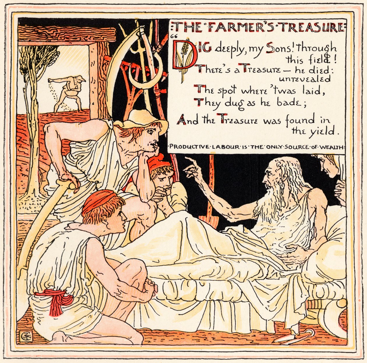 كنز المزارع ، رسم توضيحي من كتاب &39;Baby&39;s Own Aesop&39; ، منقوش ومطبوع بواسطة إدموند إيفانز ، لندن ، تم نشره عام 1920 بواسطة والتر كرين