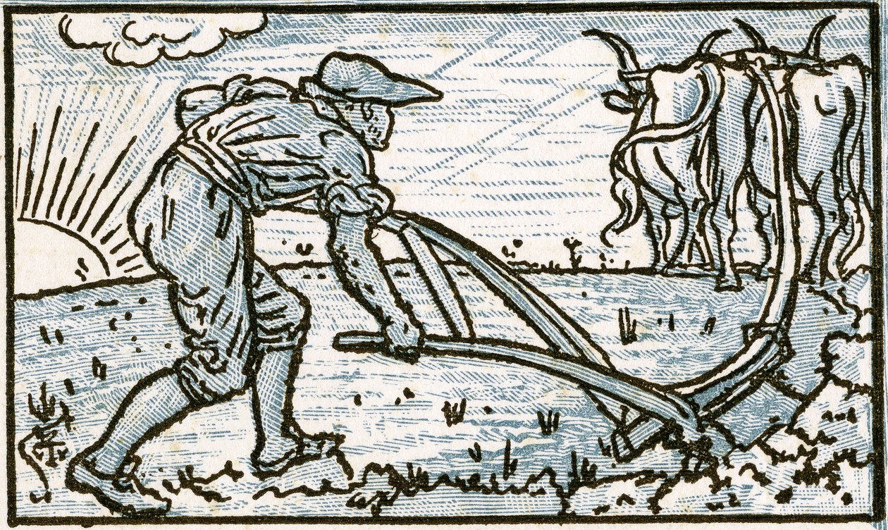 The Plowman ، رسم توضيحي لأغنية "Who Liveth So Merry in all this Land" ، من "Pan-Pipes" ، كتاب الأغاني القديمة ، مرتبة حديثًا ومع المرافقات من Theo. Marzials ، نشر في لندن من قبل قه بواسطة والتر كرين