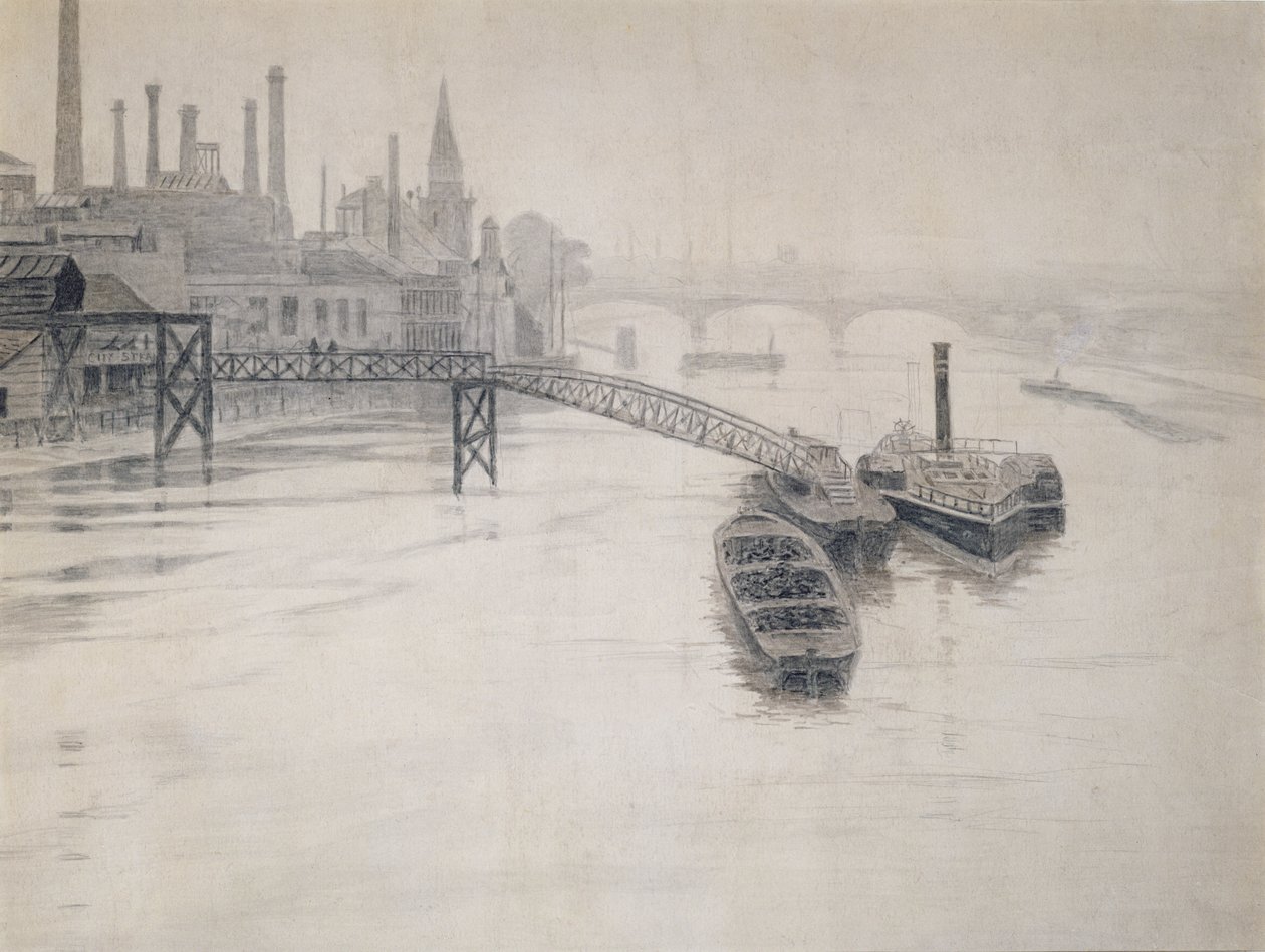 منظر لنهر التايمز ، شركة City Stream Company Jetty ، محطة Battersea Power Station بواسطة والتر جريفز