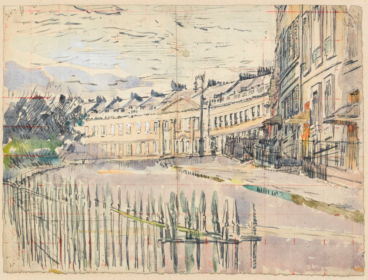 مشهد من Lansdown Crescent ، حمام (قلم وحبر مع مرحاض فوق الجرافيت على ورق) بواسطة والتر ريتشارد سيكرت