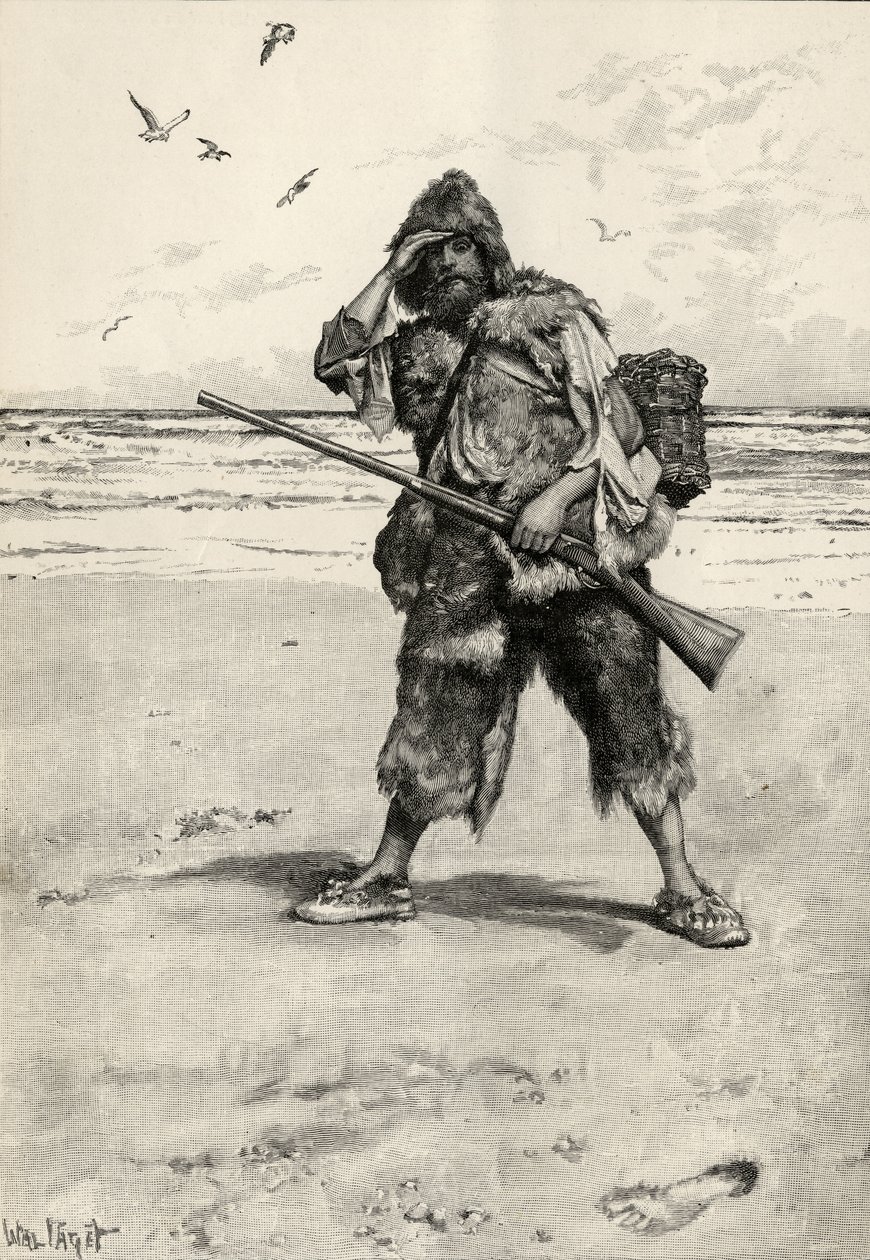 "I Stood Like One Thunderstruck" ، رسم توضيحي من "Robinson Crusoe" لدانيال ديفو (1660-1731) نشرته Cassell and Company ، 1896 بواسطة والتر ستانلي باجيت