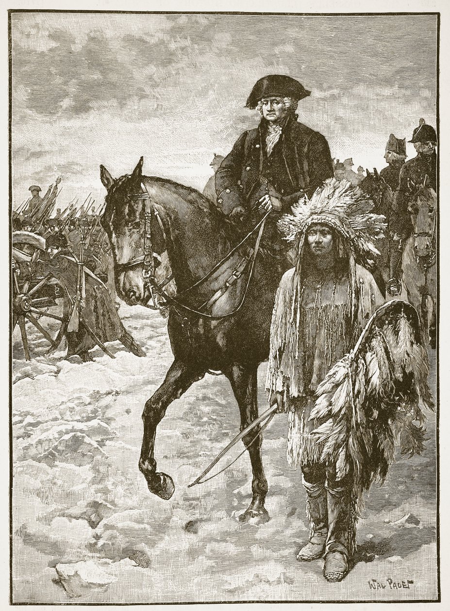 واشنطن تعبر ديلاوير ، 1776 ، رسم توضيحي من "تاريخ إنجلترا المصور لكاسل" (صورة بني داكن) بواسطة والتر ستانلي باجيت