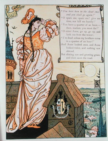 آن تنظر من البرج ، رسم توضيحي لـ "Bluebeard" بقلم تشارلز بيرولت (1628-1703) (نقش ملون) بواسطة والتر كرين