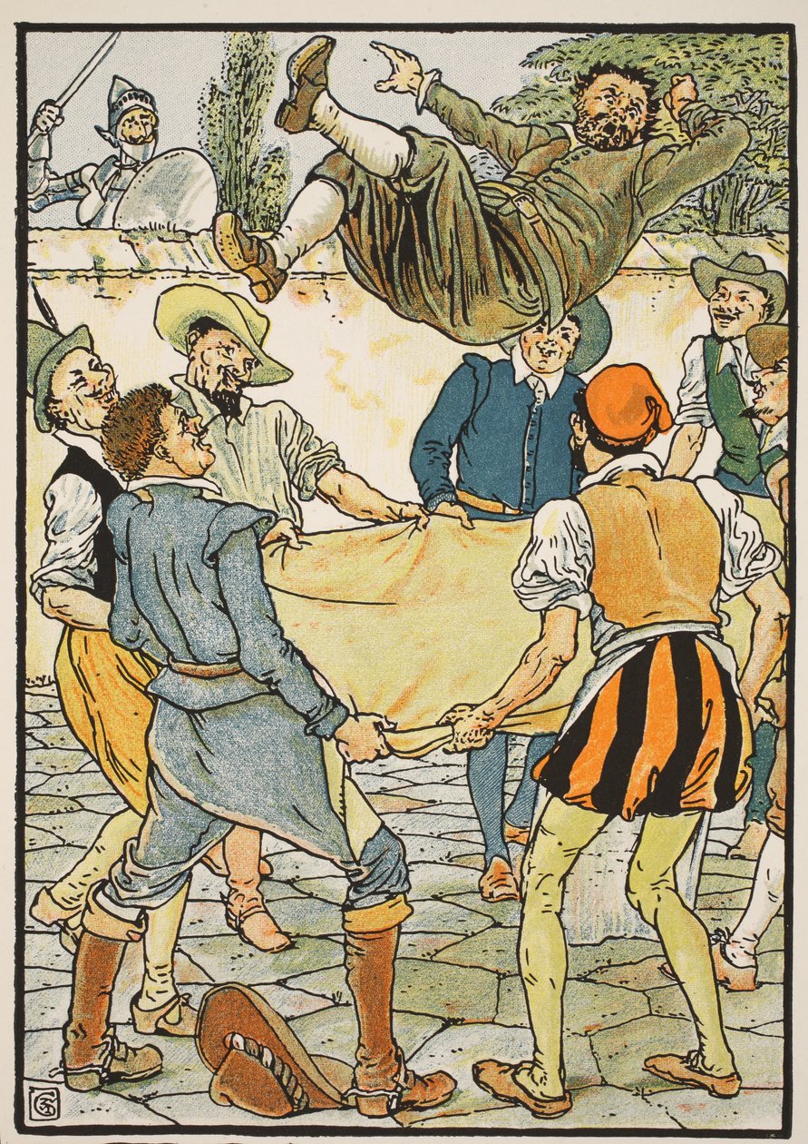 كيف دفع سانشو الحساب ، رسم توضيحي من "Don Quixote of the Mancha" أعاد القاضي Parry ، الحانة. Blackie und Son Ltd ، لندن ، 1900 بواسطة والتر كرين