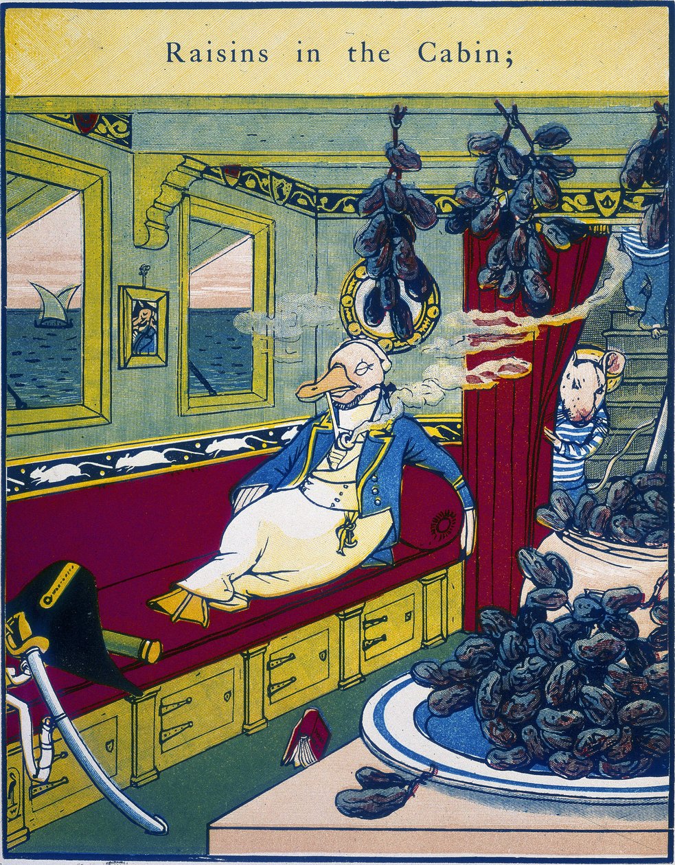 "Grapes in the Cabin" ، مشهد في مقصورة قارب مع مجموعة من العنب في المقدمة - من "كتاب روتليدج المصور الملون" ، الذي يحتوي على "The King Grizzly Bear" و "The Magic Ship" و "Rumpelstiltskin" "و" The Adventures of Puffy "" ، بواسطة والتر كرين