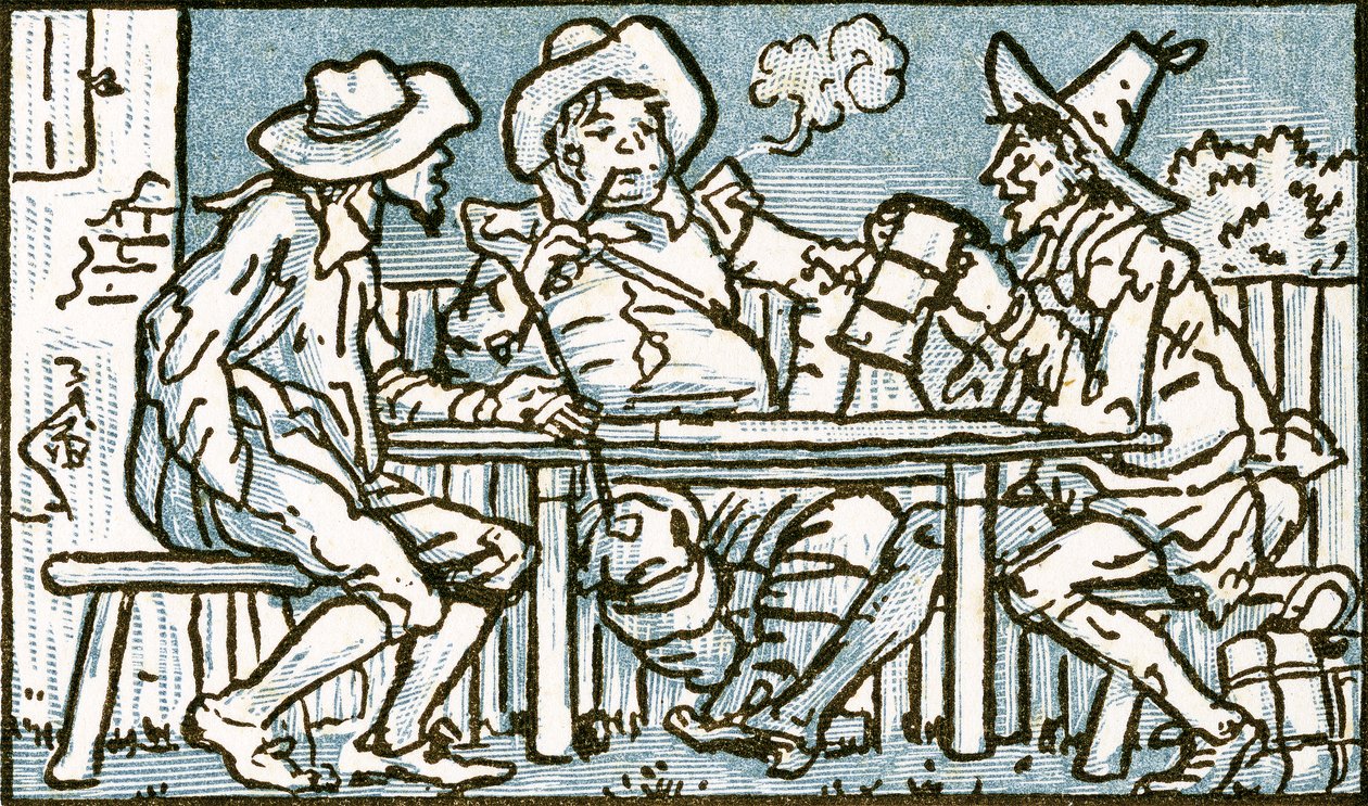 The Happy Poor ، أغنية توضيحية لـ "Who Liveth So Merry in all this Land" ، من "Pan-Pipes" ، كتاب الأغاني القديمة ، مرتب حديثًا ومع المرافقات من Theo. Marzials ، نشر في لندن من قبل G بواسطة والتر كرين