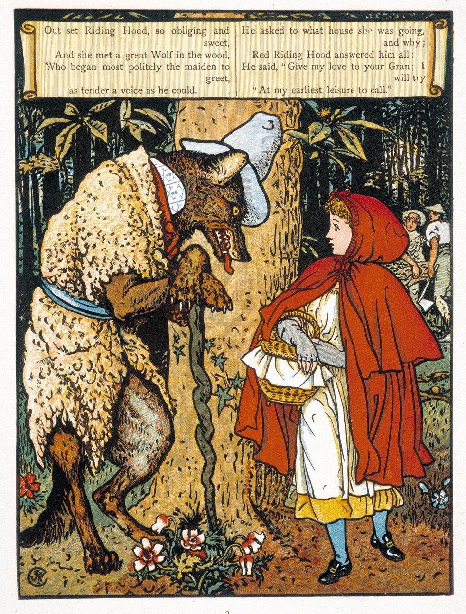 The Little Red Riding Hood (لقاء مع الذئب) - بقلم جون لين ، كتب والتر كرين المصورة ، لندن ونيويورك ، ديب. القرن ال 20 بواسطة والتر كرين