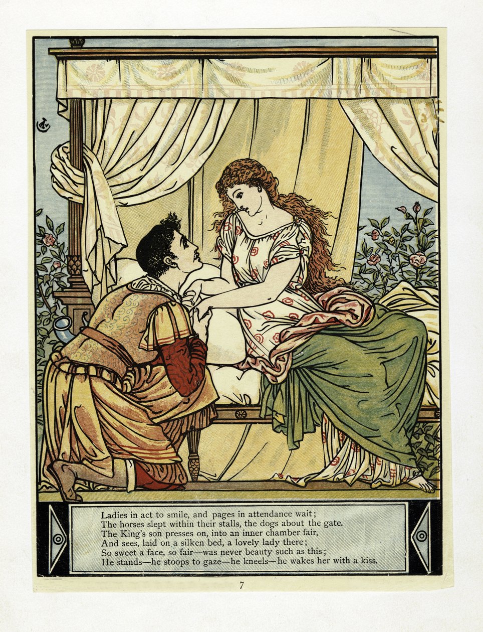 الأمير يستيقظ الجمال ، من كتاب اللحية الزرقاء ، حانة. 1879 (لون ليثو) بواسطة والتر كرين