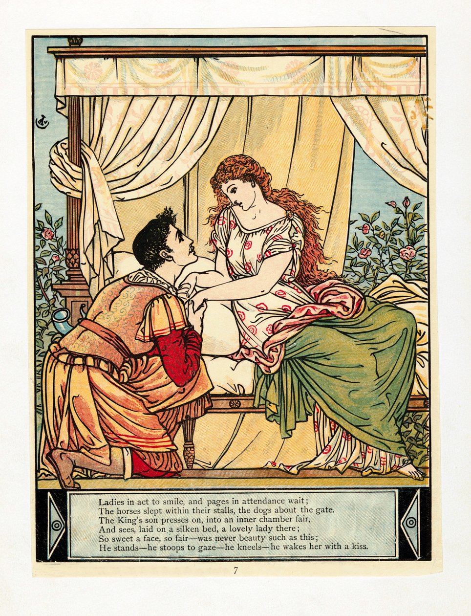 الأمير يستيقظ الجمال ، من كتاب اللحية الزرقاء ، حانة. 1879 الطباعة الحجرية الملونة ، 1879. بواسطة والتر كرين