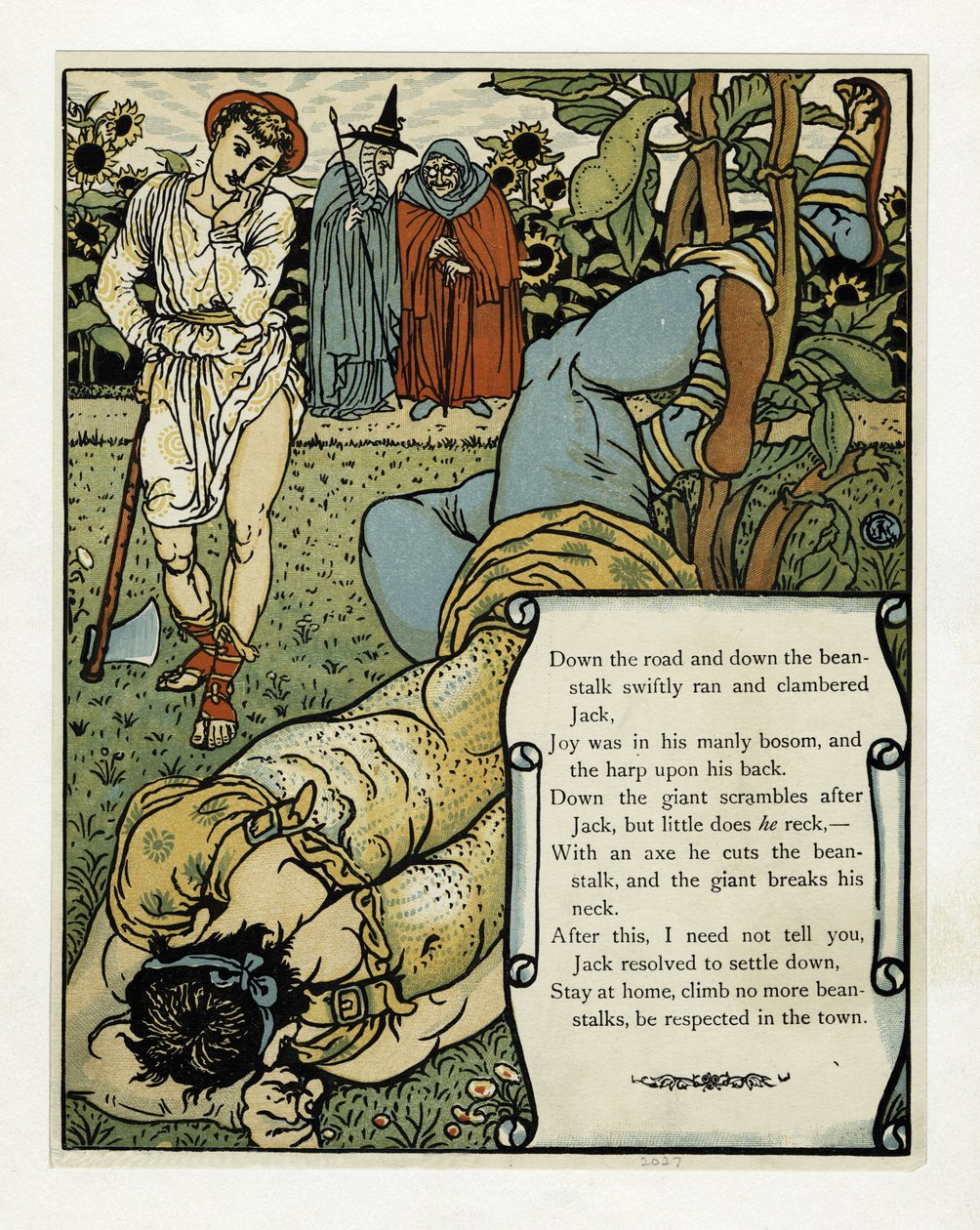العملاق يكسر رقبته ، من The Blue Beard Picture Book ، حانة. 1879 (لون ليثو) بواسطة والتر كرين