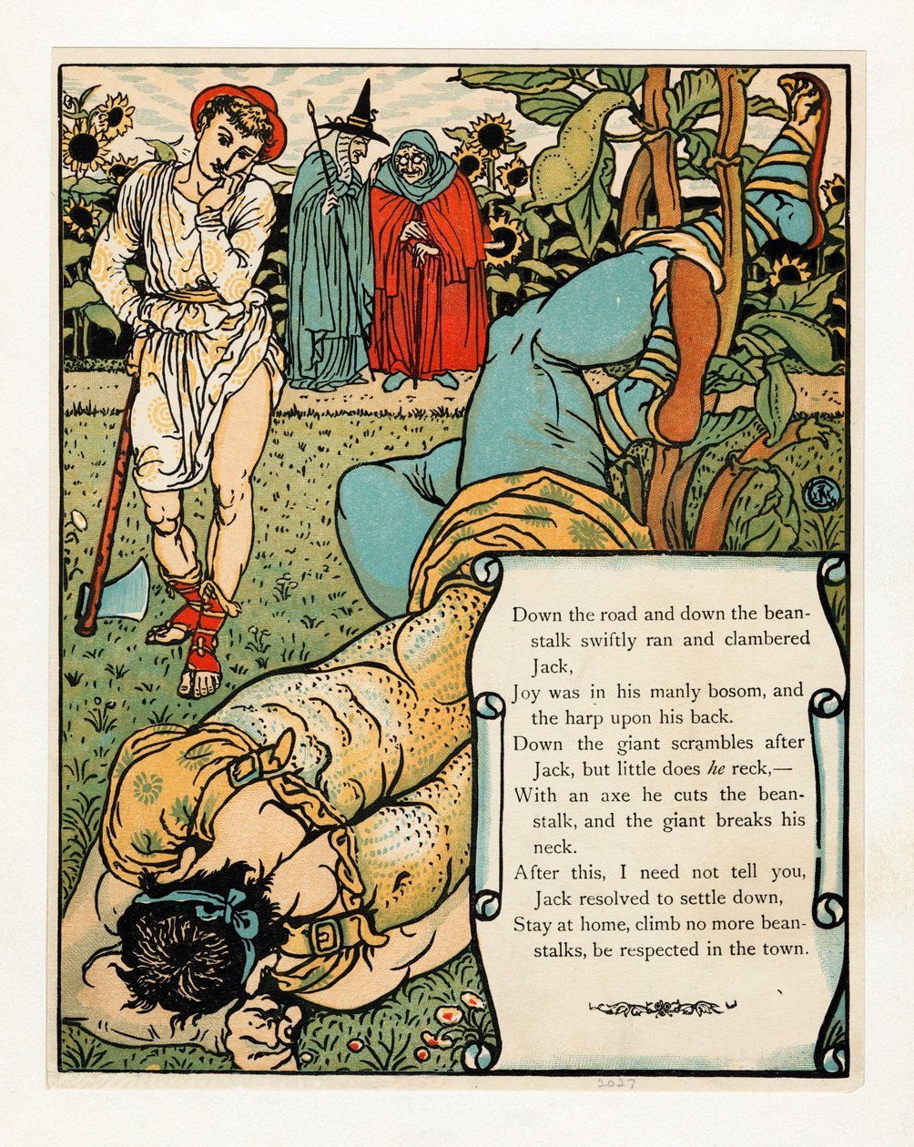 العملاق يكسر رقبته ، من The Blue Beard Picture Book ، حانة. 1879 الطباعة الحجرية الملونة ، 1879. بواسطة والتر كرين