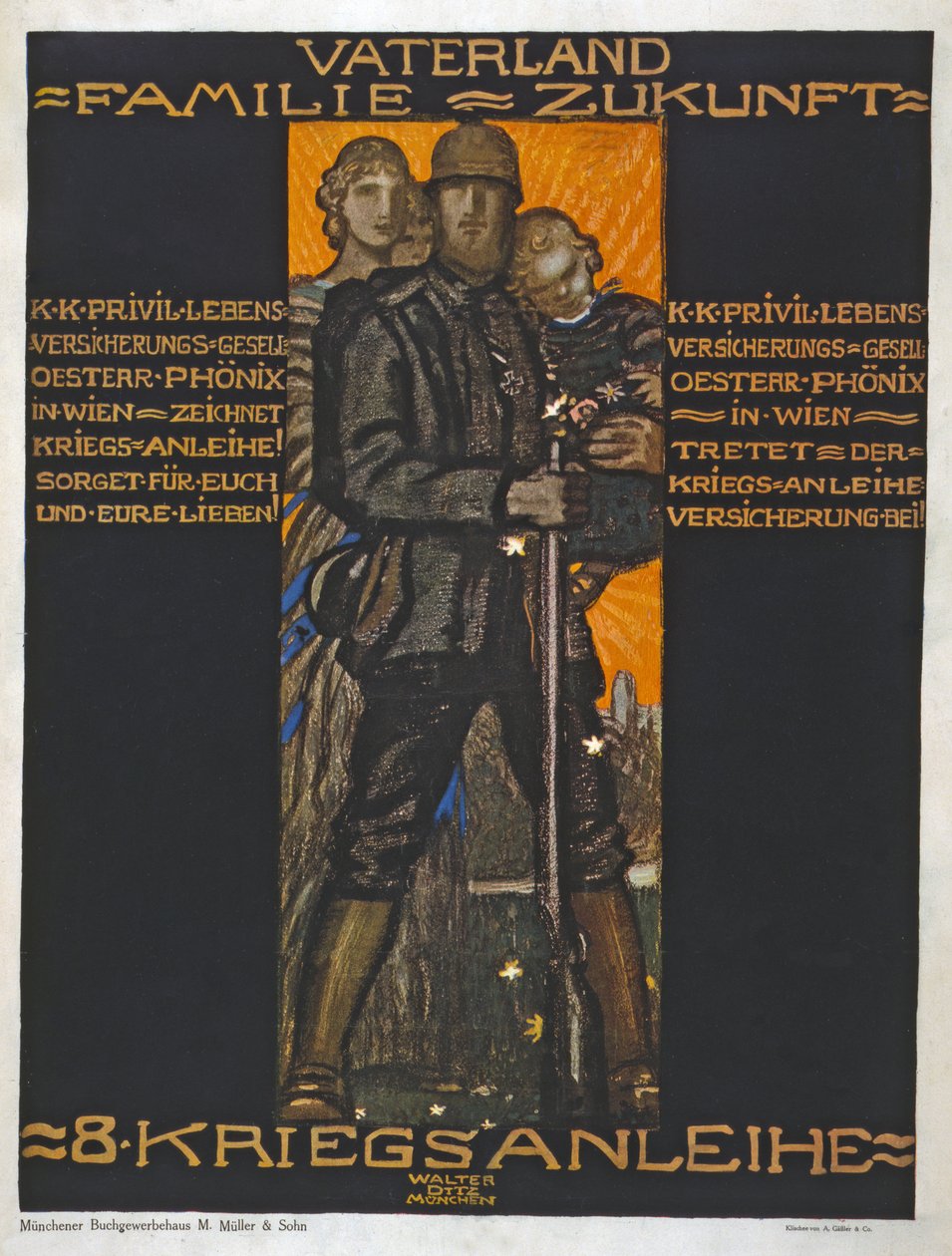 الوطن ، الأسرة ، المستقبل؟ حانة. 1918 (الطباعة الحجرية الملونة) بواسطة والتر ديتز