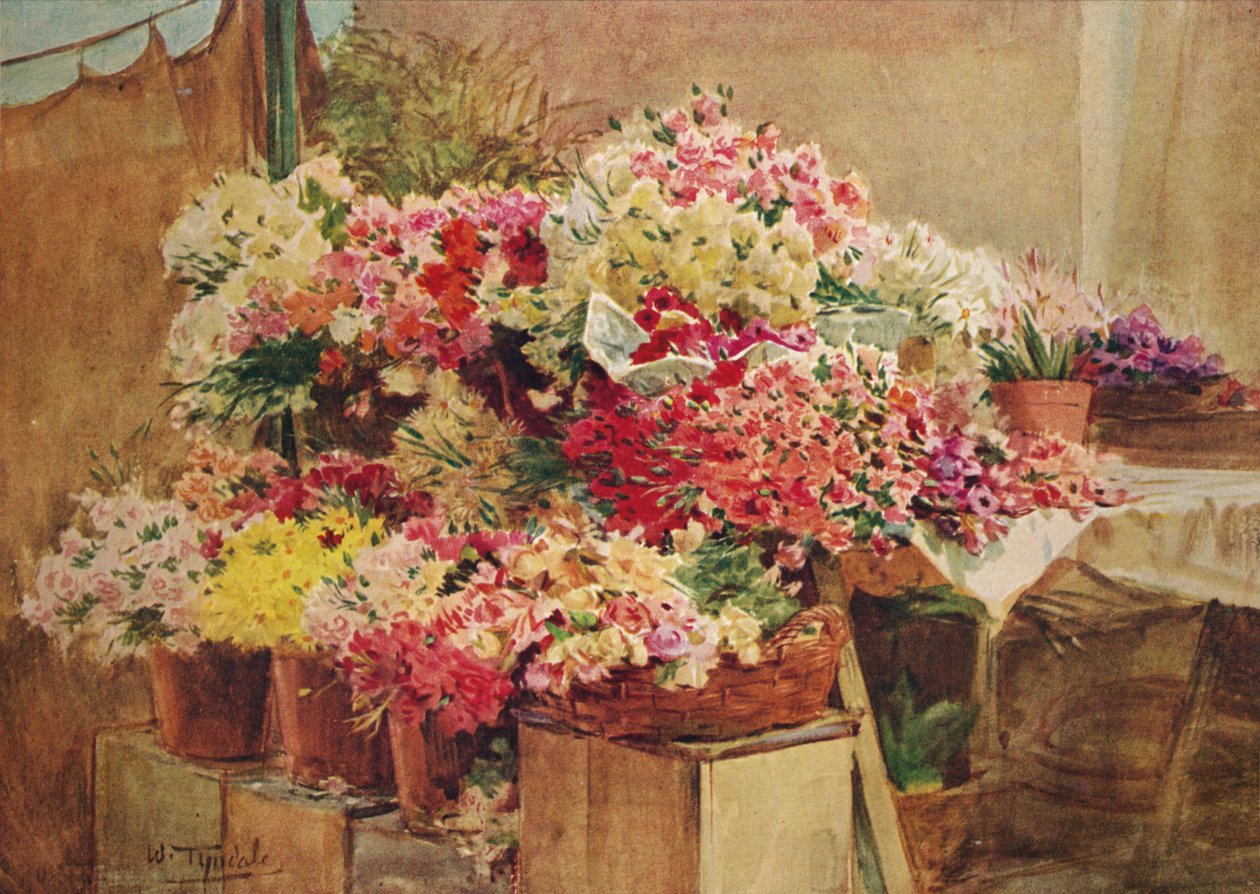 كشك الزهور في سوق مينتون ، c1910 ، 1912 بواسطة والتر فريدريك روف تندل