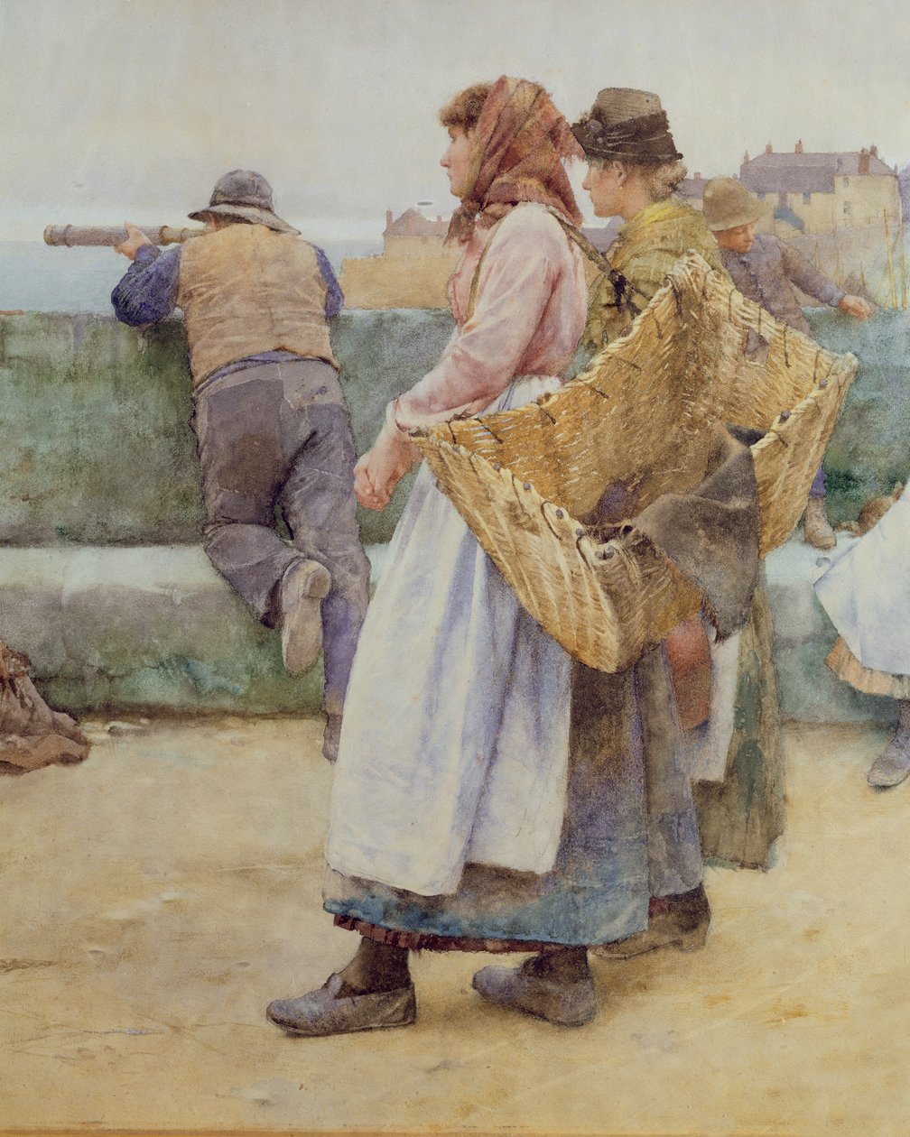 في قرية صيد الكورنيش: مغادرة الأسطول إلى الشمال ، تفاصيل زوجتين من الأسماك ، 1886 (مرحاض) (تفاصيل 77635) بواسطة والتر لانجلي