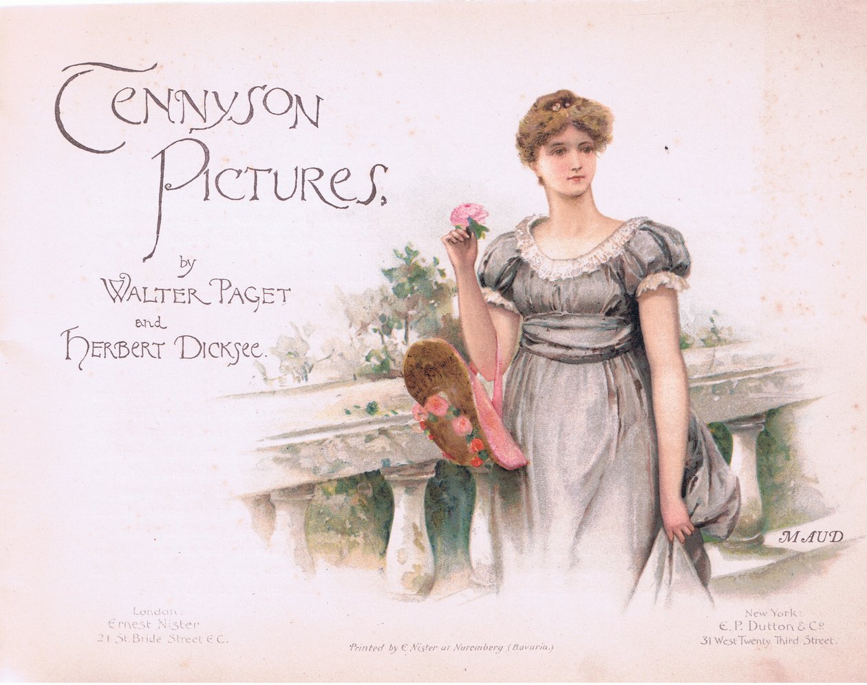 مود: صفحة العنوان ، رسم توضيحي من Tennyson Pictures نشره E P Dutton & Co ، حوالي 1900 (لون ليثو) بواسطة والتر باجيت