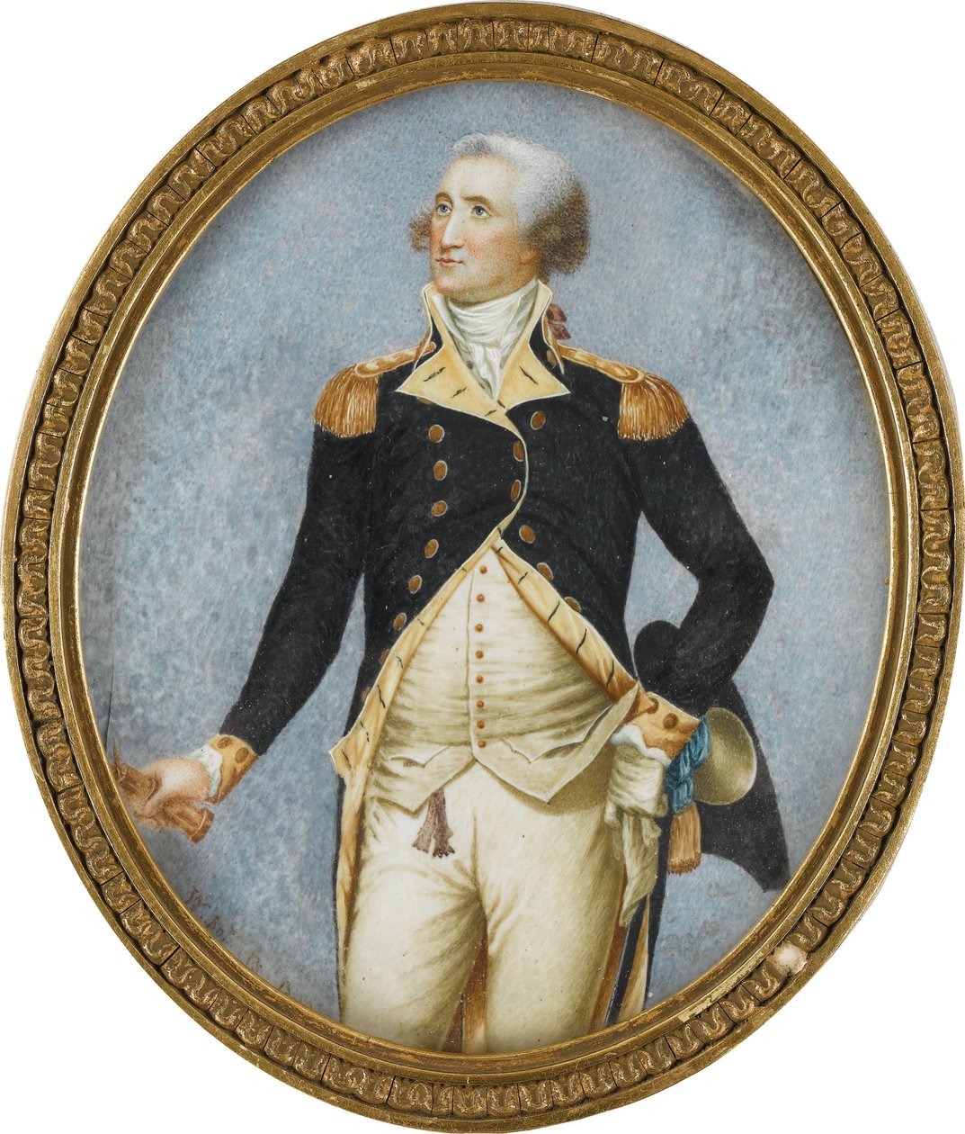 صورة لجورج واشنطن (1732-1799) ، لروبرتسون ، والتر (1750-1801). ألوان مائية ، غواش على قرن بواسطة والتر روبرتسون