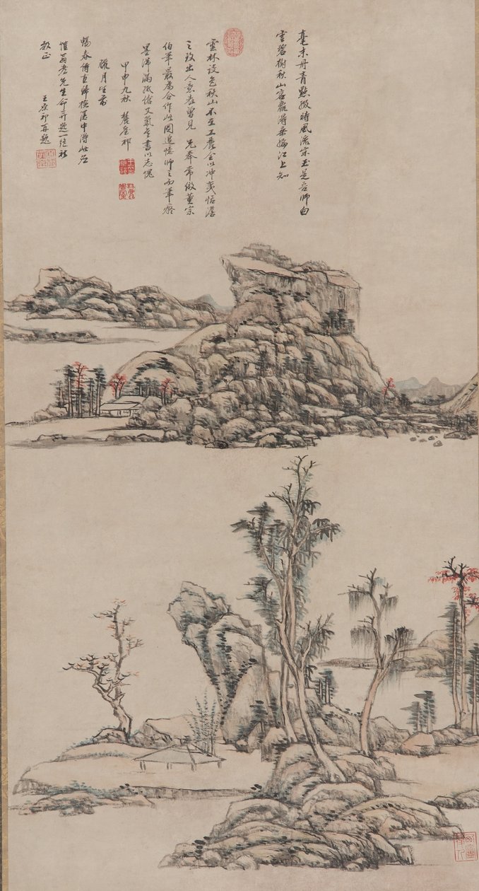 جبال الخريف بأسلوب ني زان ، أسرة تشينغ ، 1704 (حبر ولون على ورق) بواسطة وانغ Yuanqi