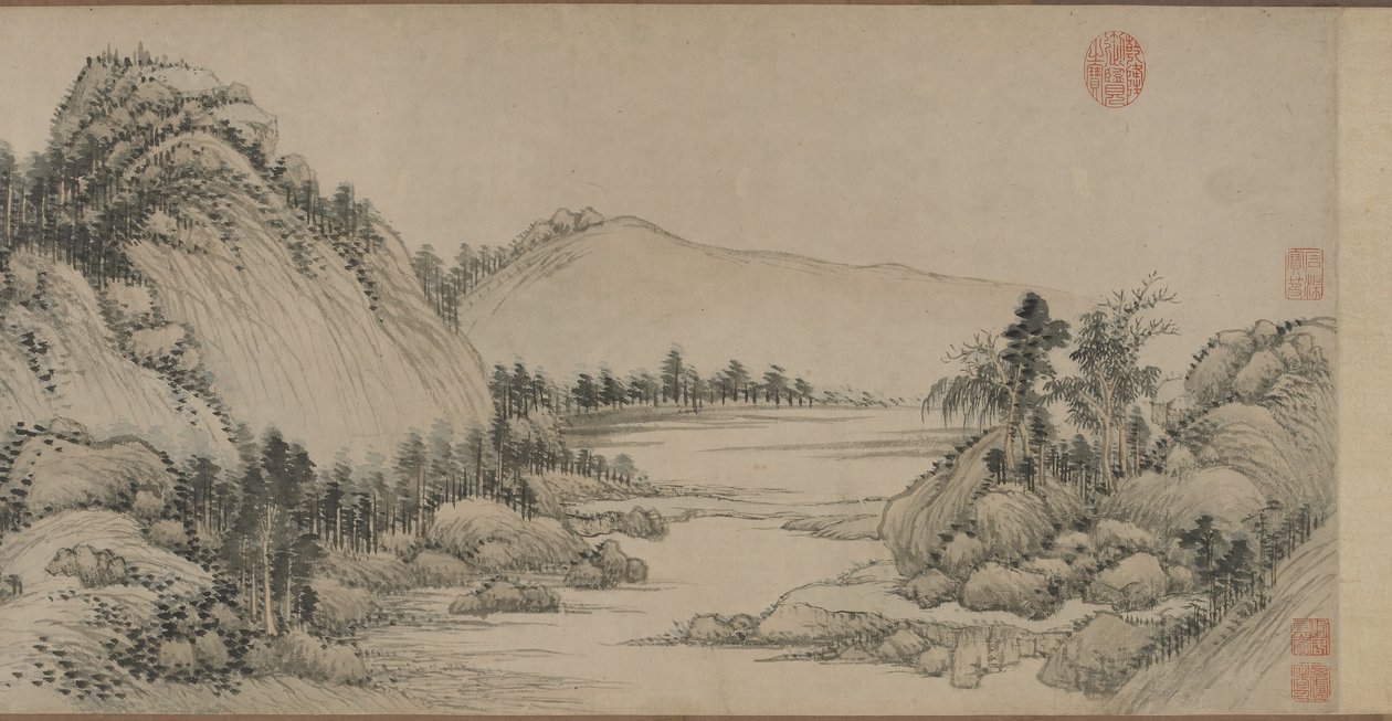 مسكن في جبال فوشون بعد هوانغ غونغوانغ ، أسرة تشينغ ، 1672 (حبر ولون على الورق) بواسطة وانغ هوي