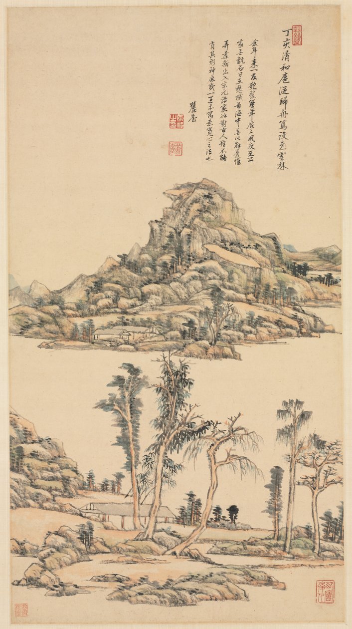 منظر طبيعي بأسلوب ألوان ني زان ، 1707. بواسطة وانغ Yuanqi