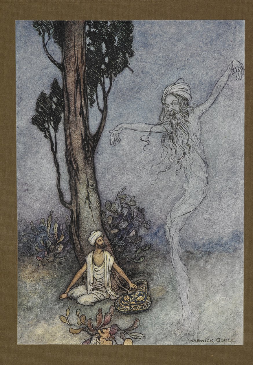 اللوحة 26: "الآن الحلاق ، سأدمرك. من سيحميك؟" ، من Folk-Tales of Bengal ... مع 32 رسمًا ملونًا من Warwick Goble (Edition de luxe.) بواسطة وارويك جوبل