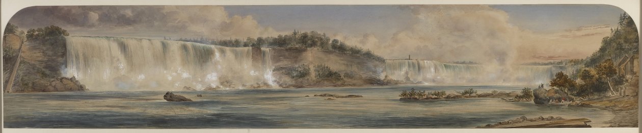 منظر واسع لشلالات نياجرا من الأسفل ، c. 1865 (مرحاض على ورق) بواسطة واشنطن صديق