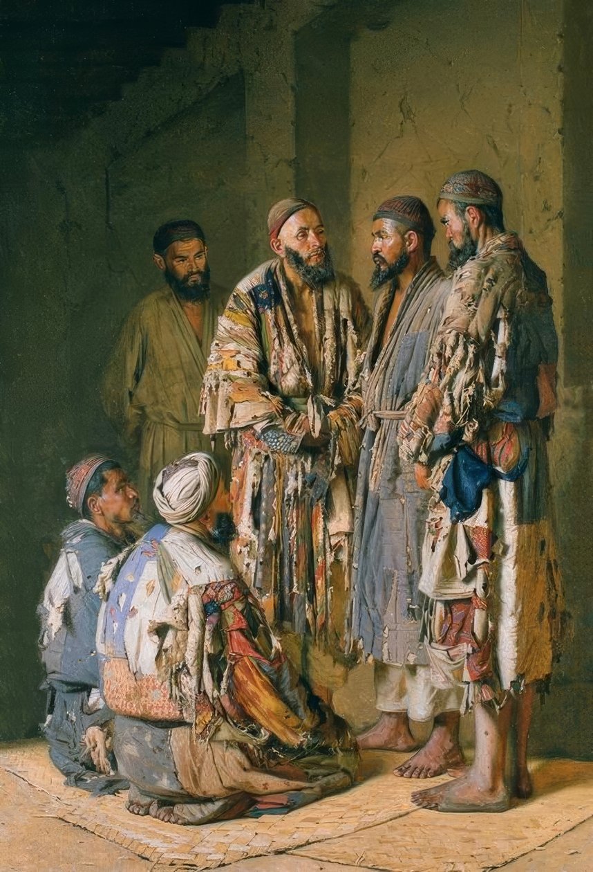 مناقشة سياسية في عرين الأفيون بواسطة Wassili W. Werestschagin