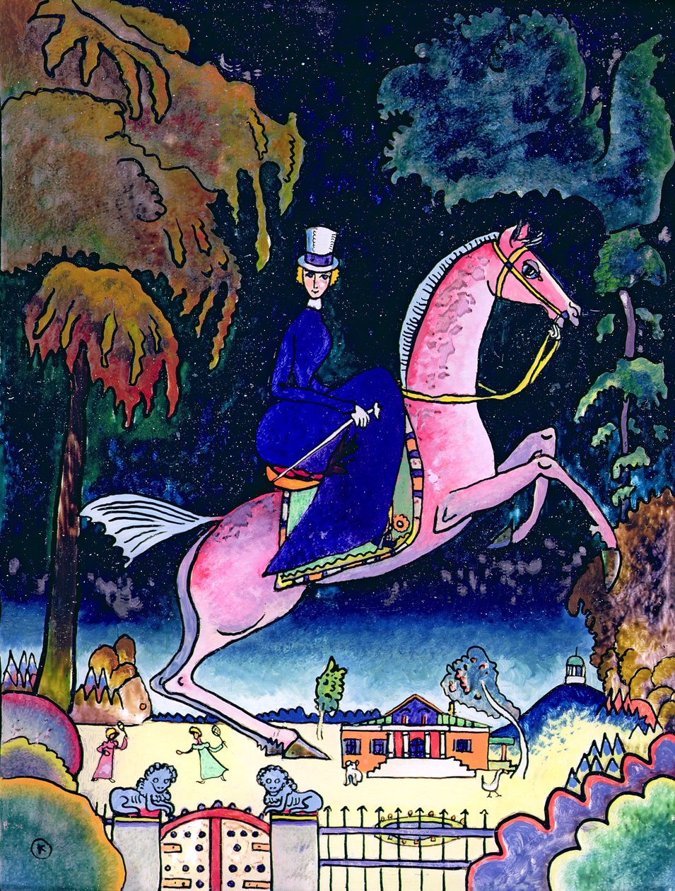 أمازونز مع الأسود ، 1918 (زيت على الكرتون) بواسطة فاسيلي كاندينسكي