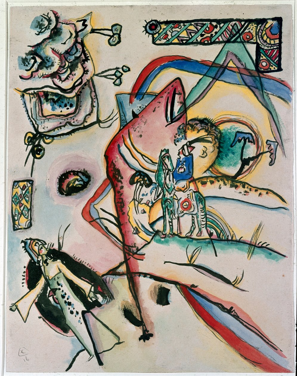 التعبيرية: "الفارس" رسم لفاسيلي كاندينسكي (أو فاسيلي كاندينسكي أو كاندينسكيج ، 1866-1944). 1916 نيويورك ، متحف الفن الحديث بواسطة فاسيلي كاندينسكي