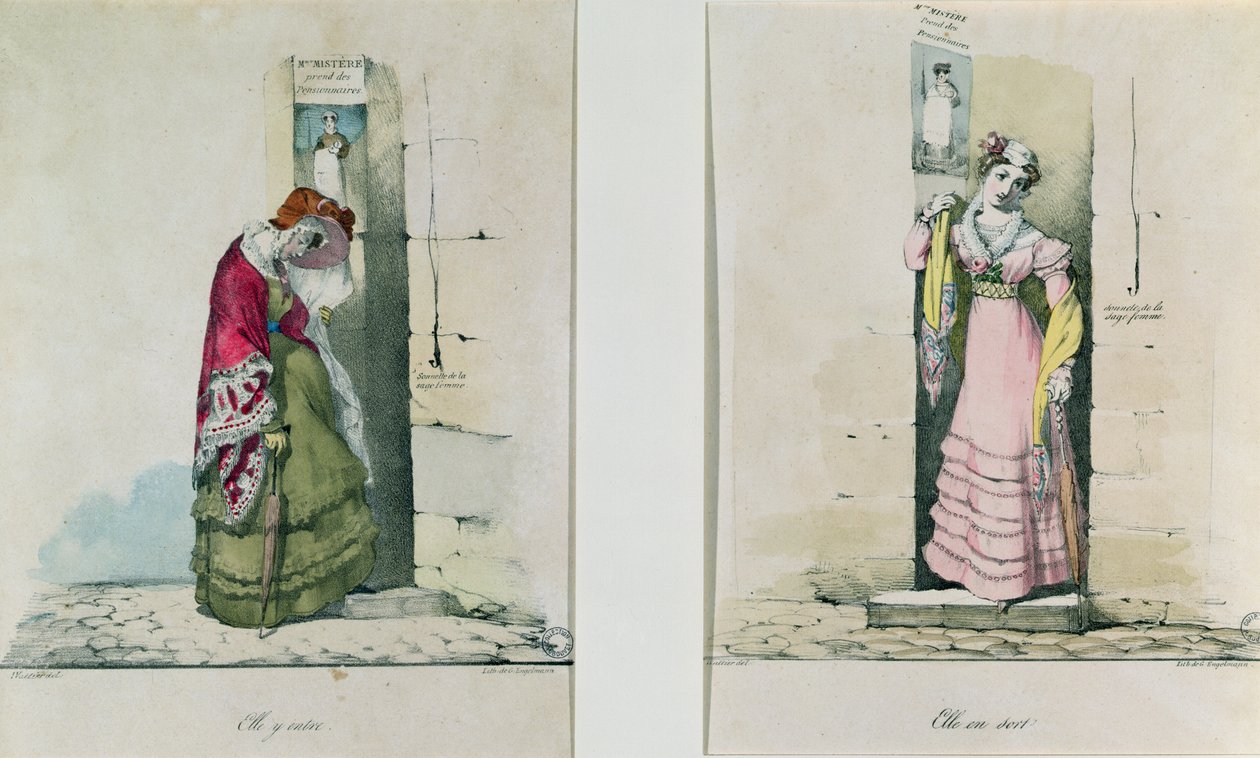 امرأة تدخل وتغادر عيادة الإجهاض ، نقشها Godefroy Engelmann (1788-1839) بواسطة واتير